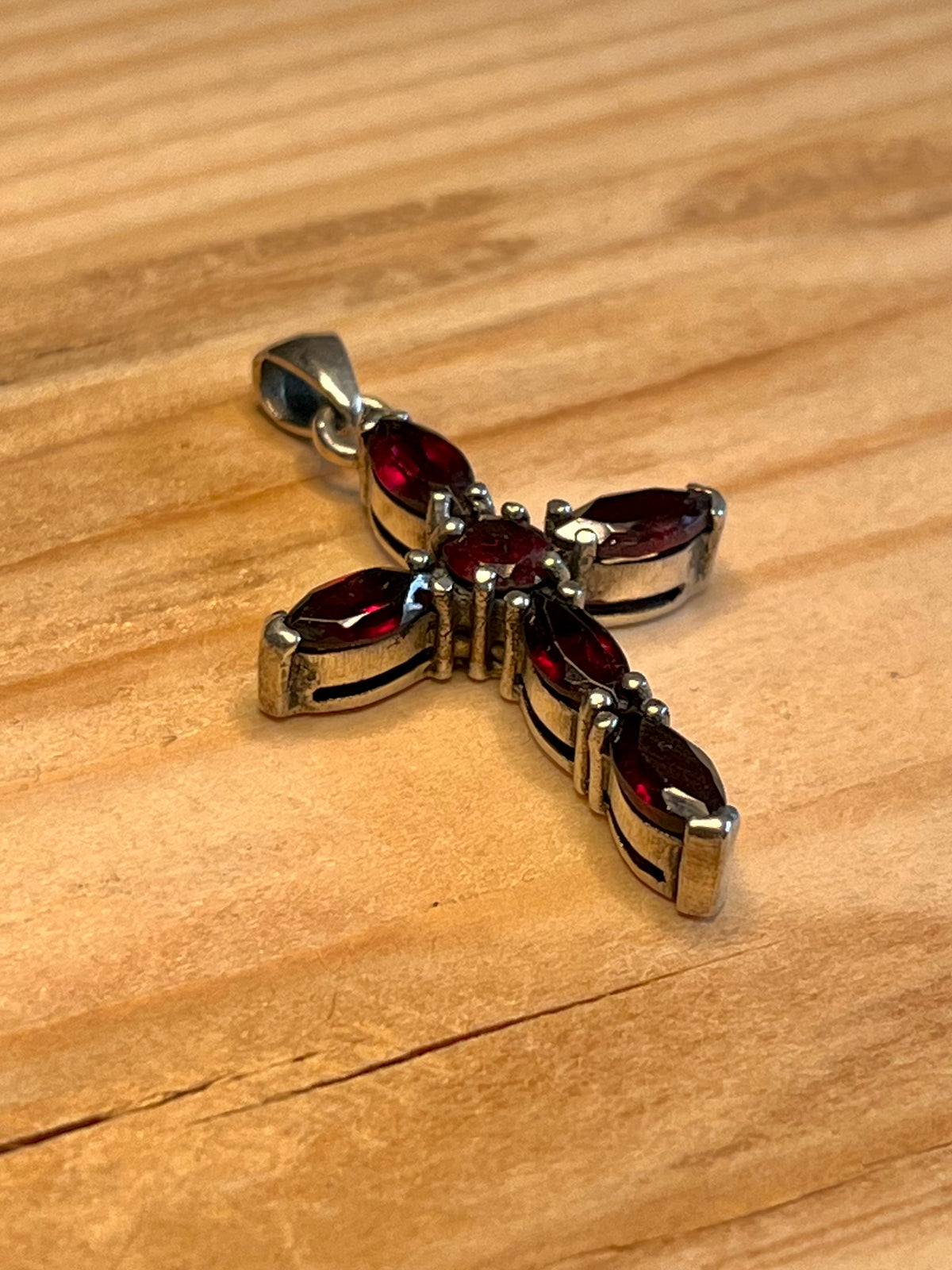 Garnet Cross 925 Sterling Silver Pendant