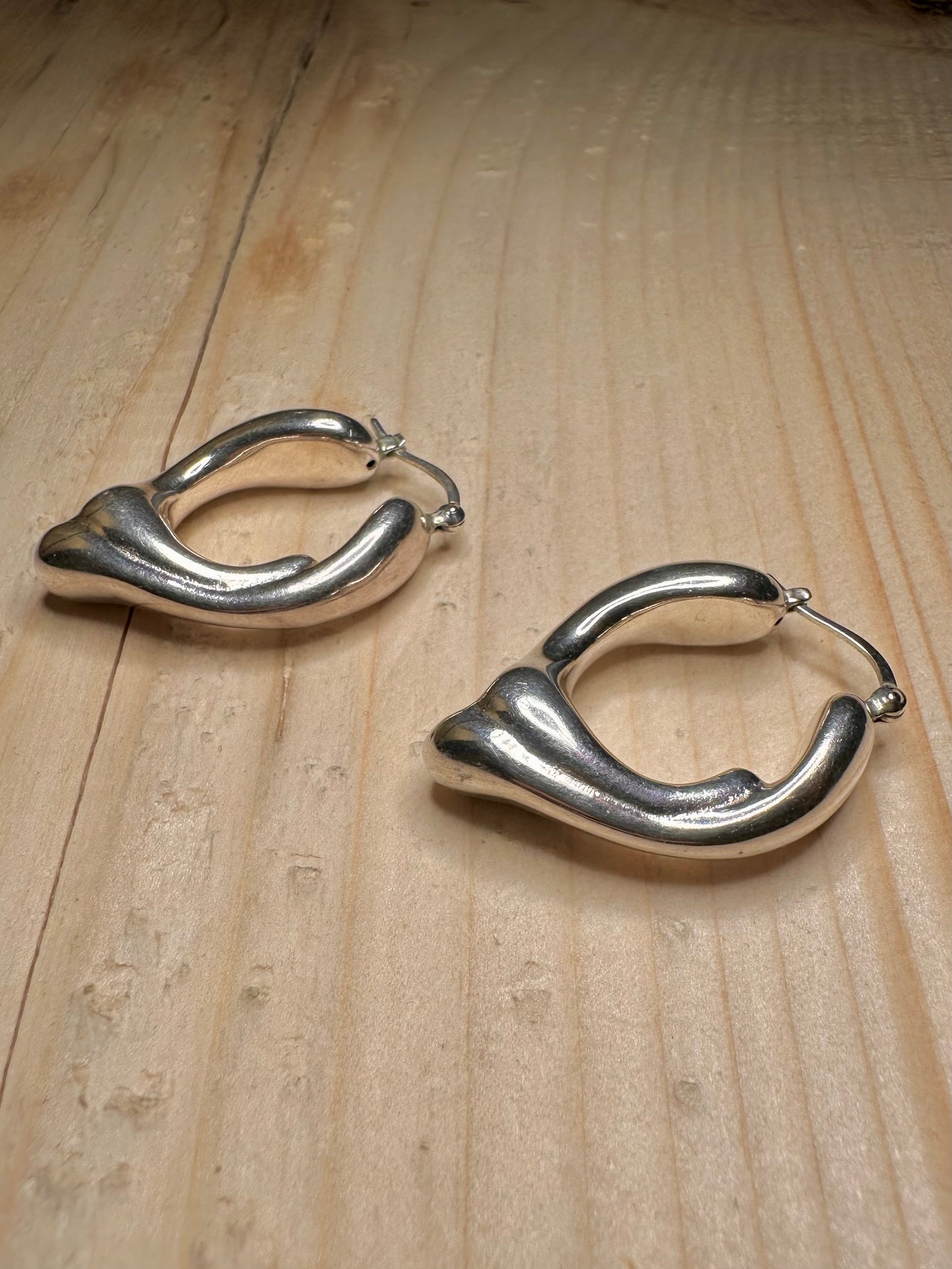 Abstract Modernist Hoop 925 Sterling Silver Earrings
