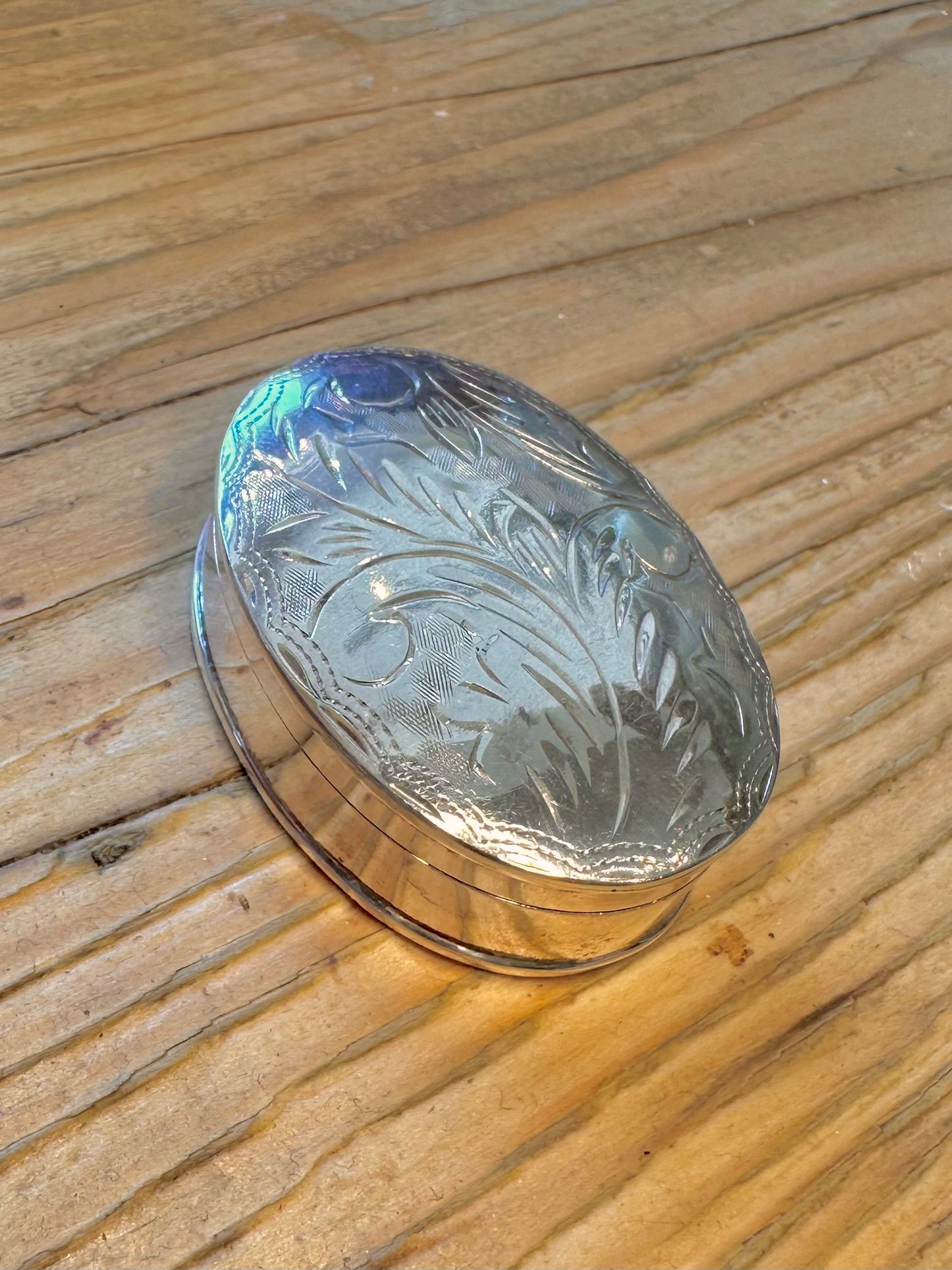 Large Engraved 1996 Oval Pill Box 935 Sterling Silver Collectable