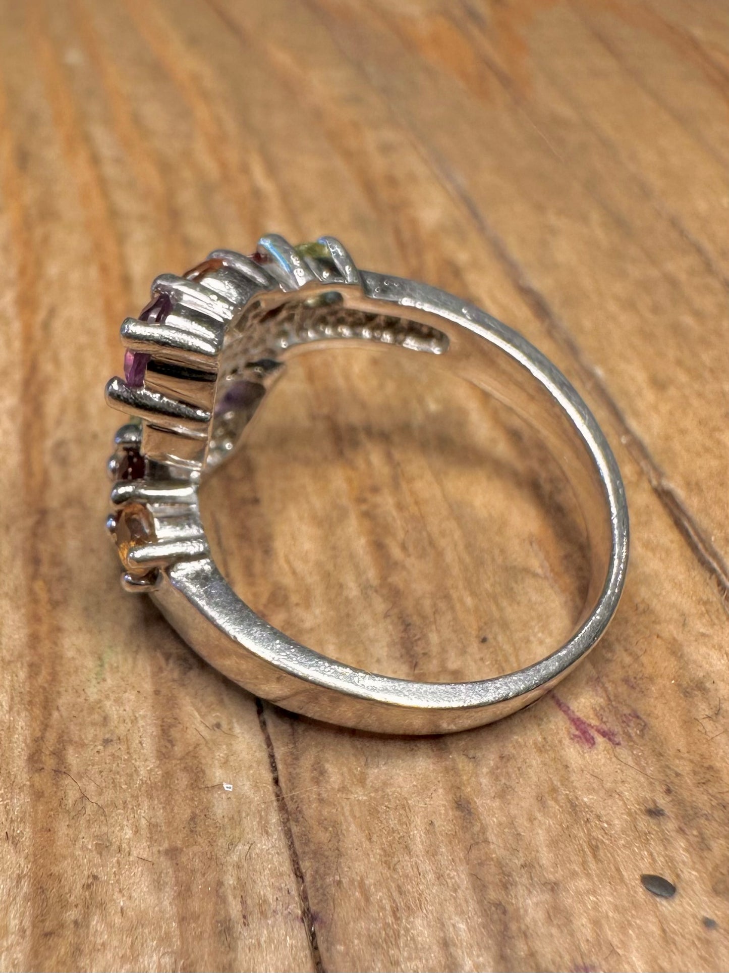Moderner Multi-Edelstein überlappender 925 Sterling Silber Ring Größe N1/2