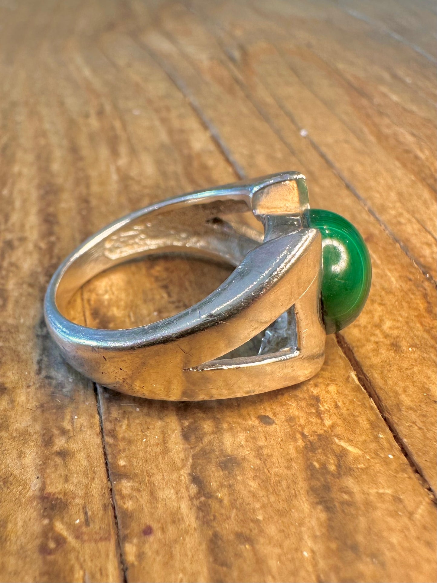 Abstract Malachite 925 Sterling Silver Size O1/2 Ring
