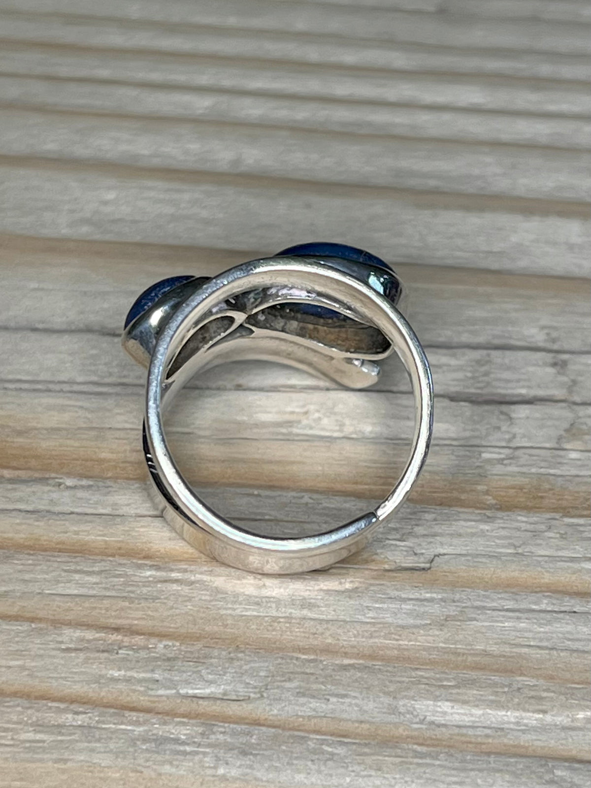 Abstract Double Lapis Lazuli 925 Sterling Silver Size N Ring