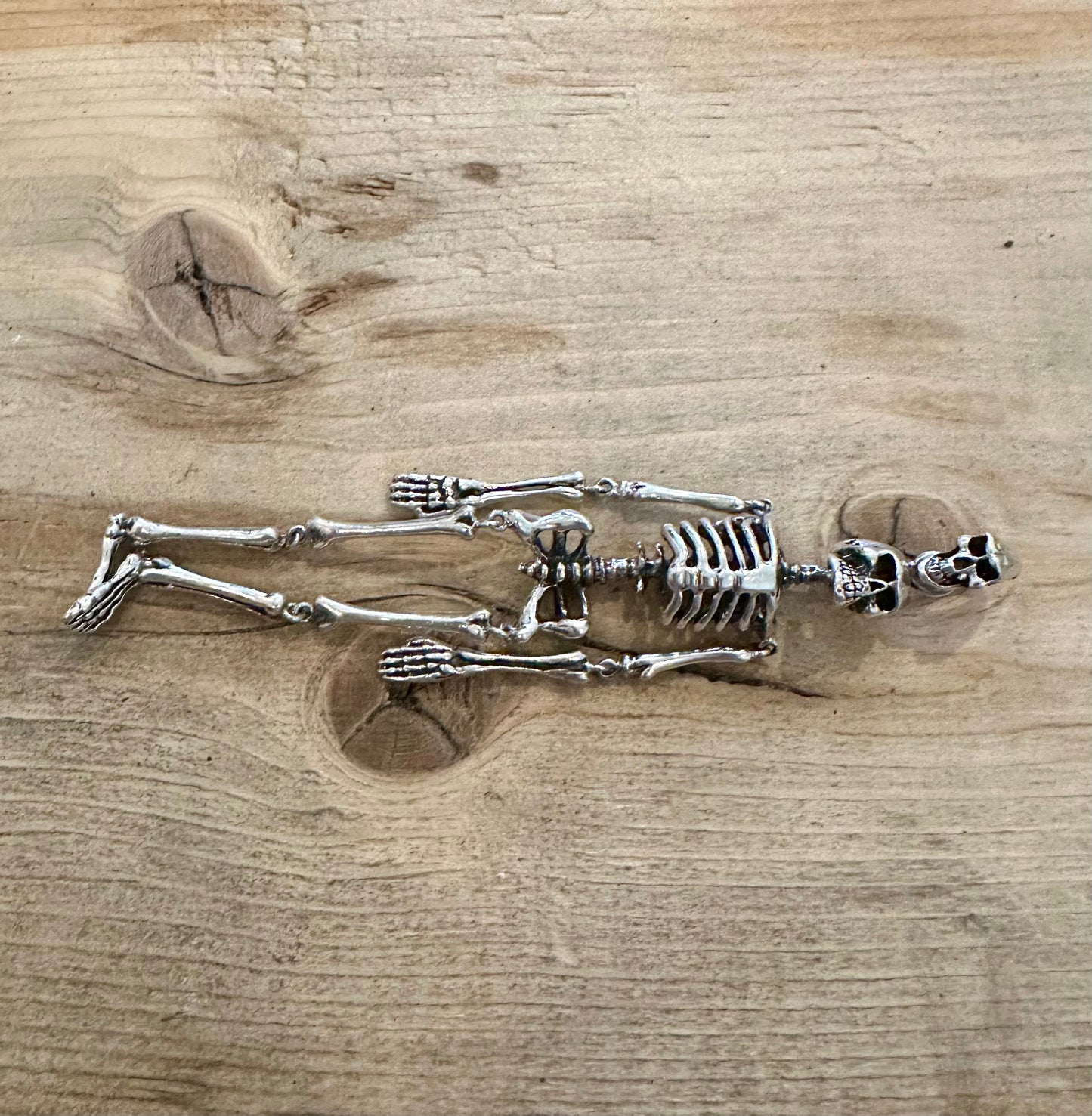 Vintage Articulated Skeleton 925 Silver Pendant