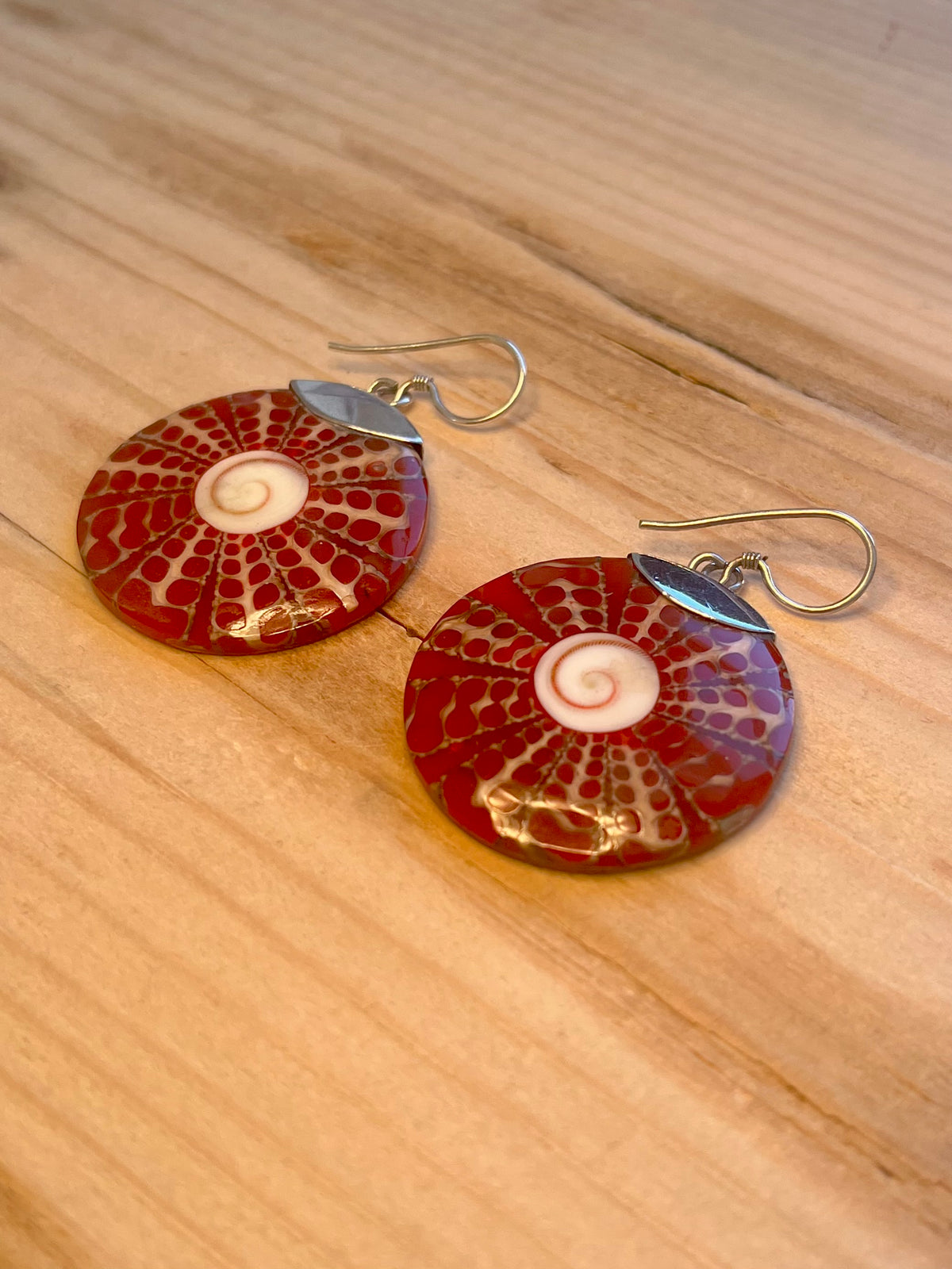 Circle Spotty Shell 925 Sterling Silver Drop Earrings