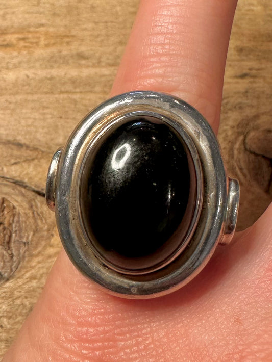 Vintage Chunky Onyx Cabachon 925 Silver Size N Ring