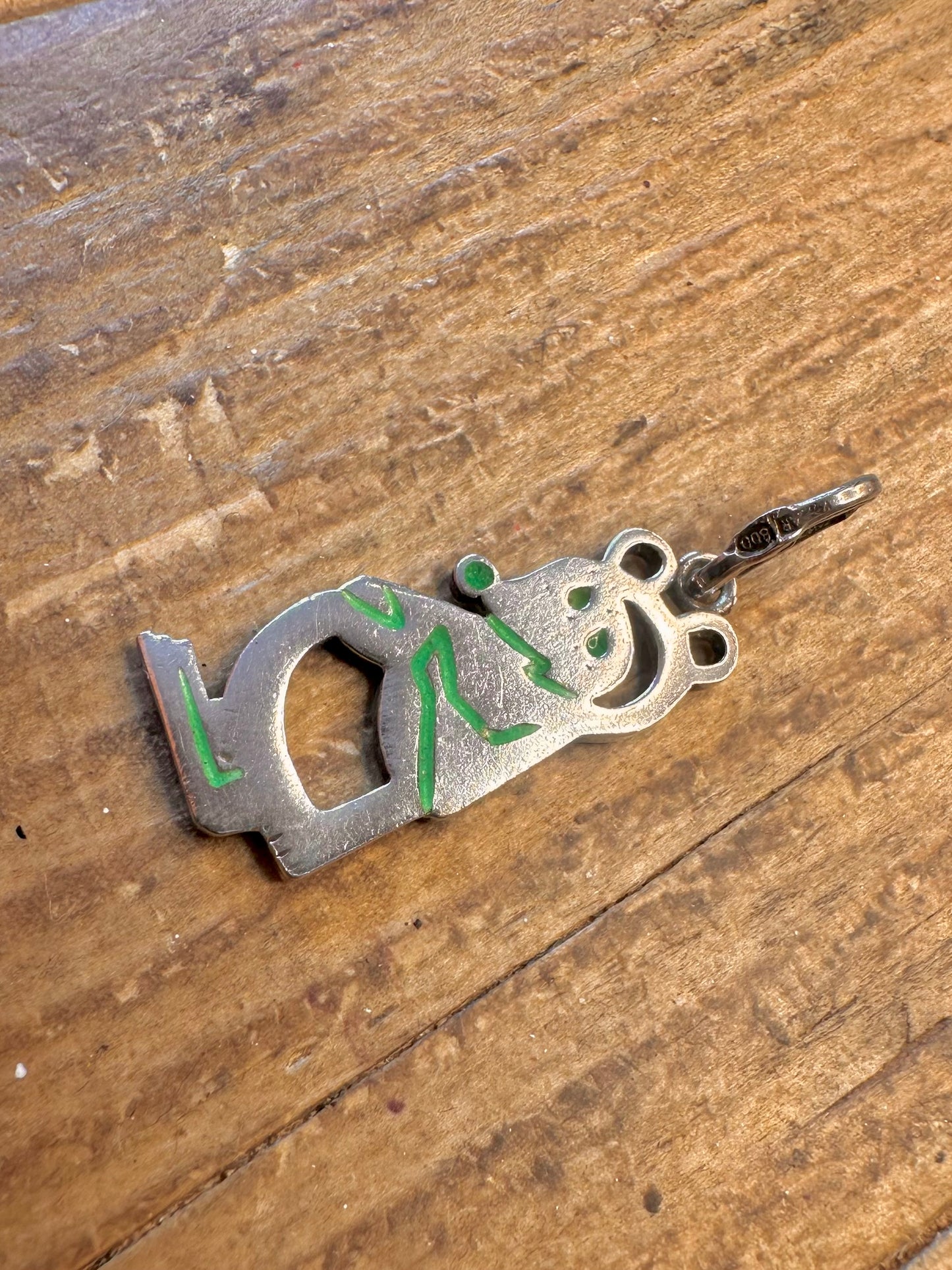 Bear Green Enamel 800 Silver Pendant