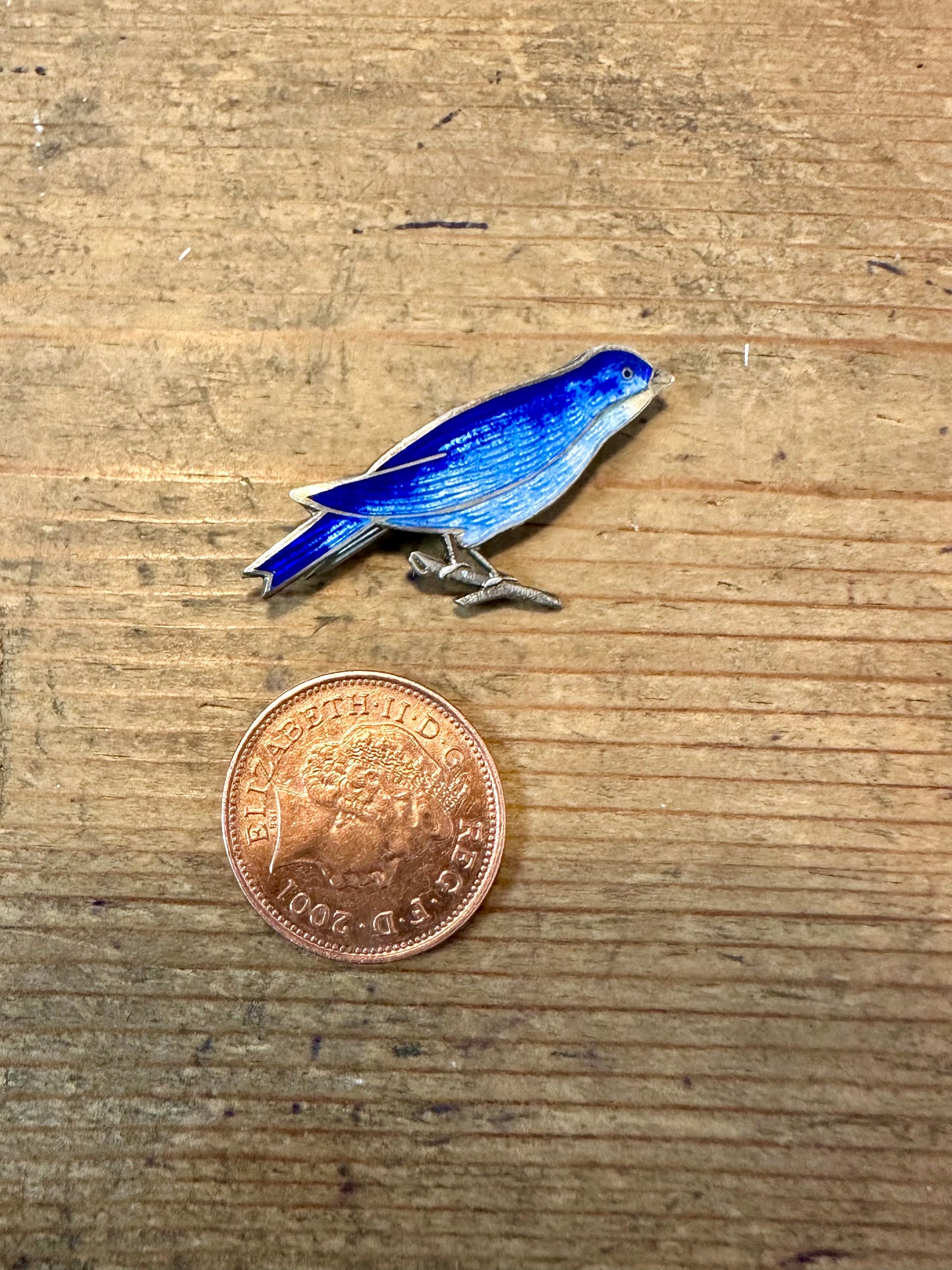 Vintage Bluebird Enamel 925 Silver Brooch