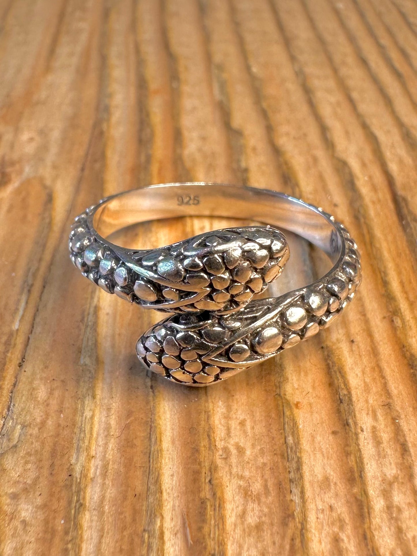 Intertwined Snake Textured 925 Sterling Silver Size R Ring