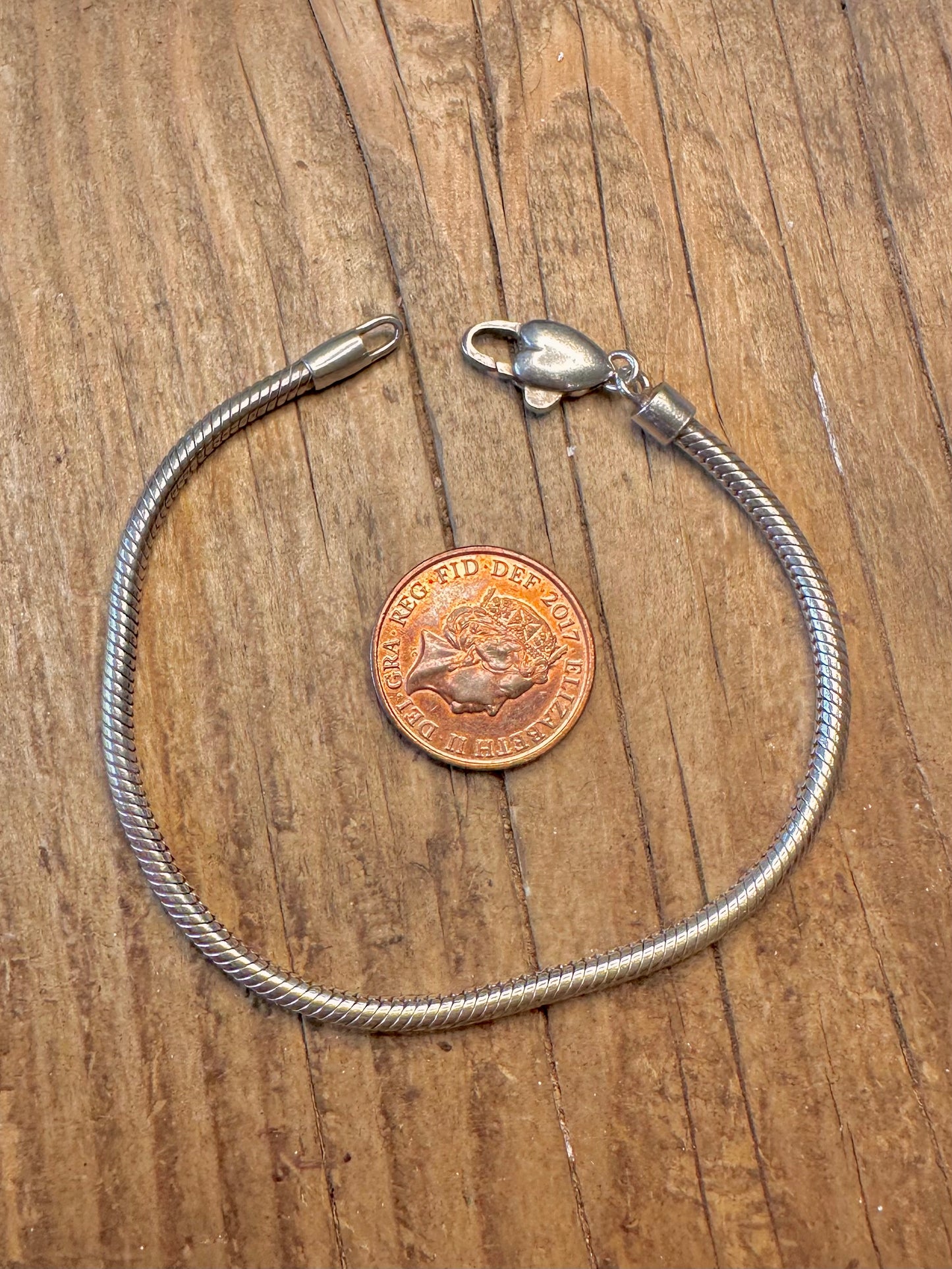 Snake Chain Heart Clasp 925 Sterling Silver 7.5 inch Bracelet