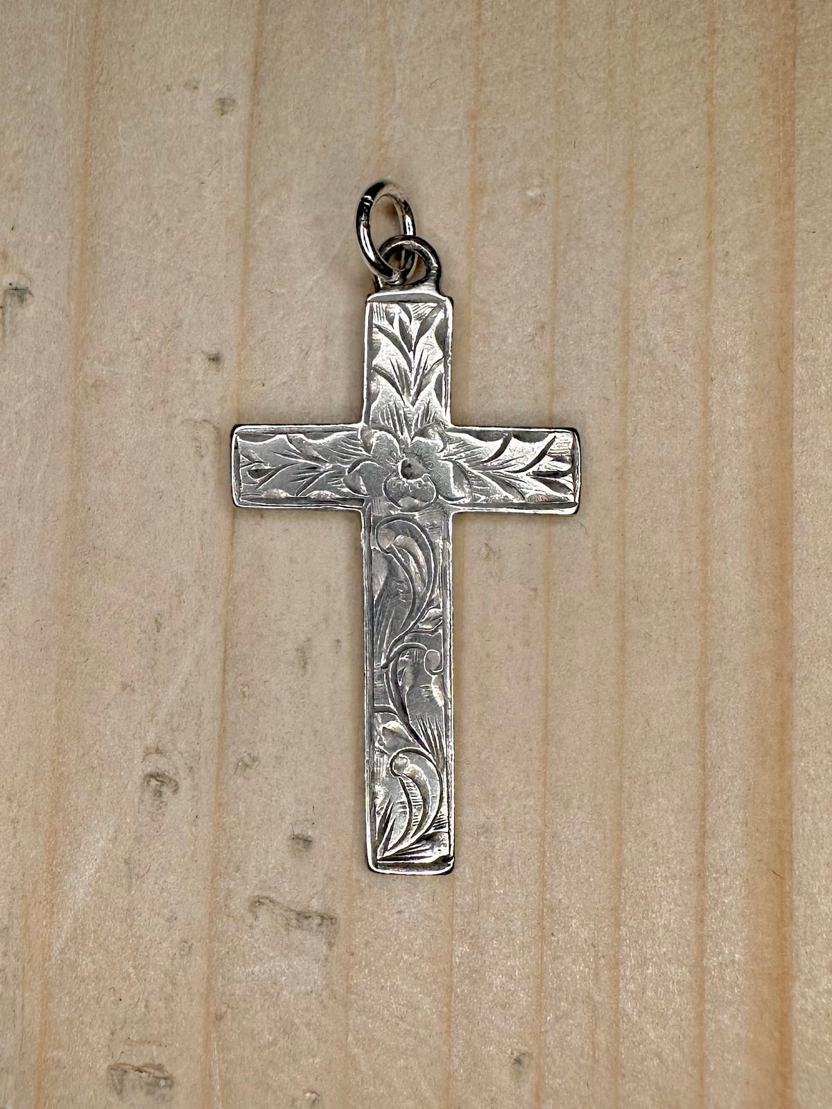 Ornate 1899 Engraved Flower Cross 925 Sterling Silver Pendant