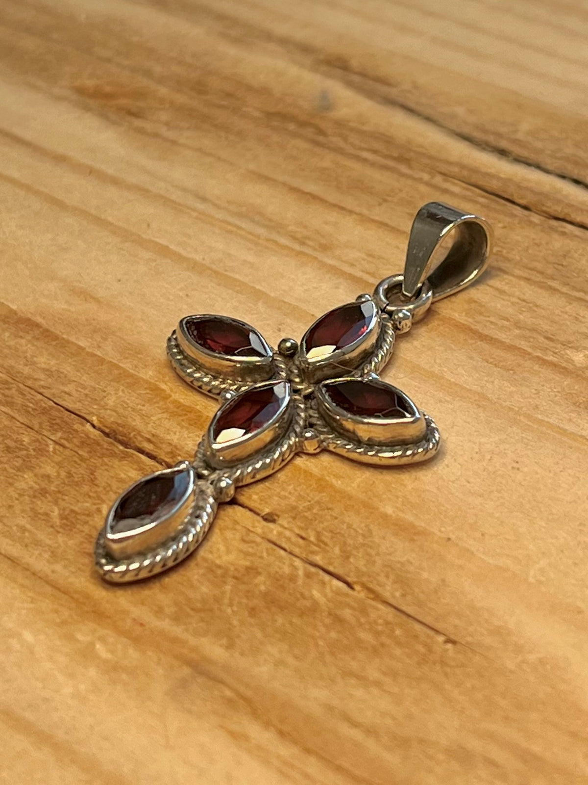 Garnet Cross 925 Sterling Silver Pendant
