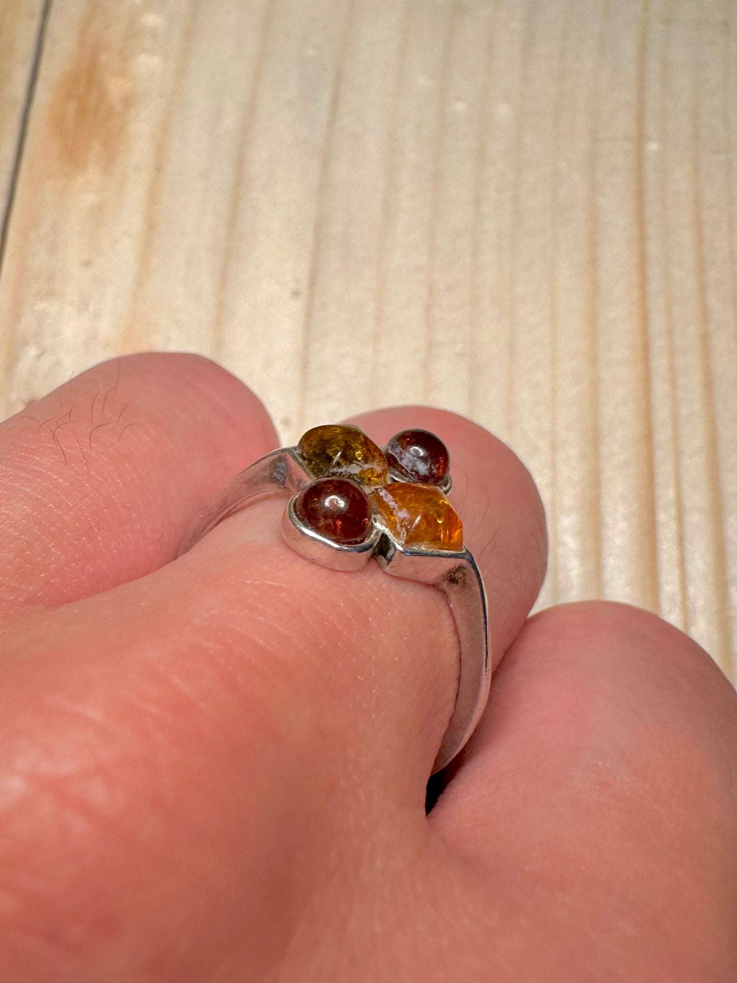 Baltic Amber Cluster 925 Sterling Silver Size Q Ring