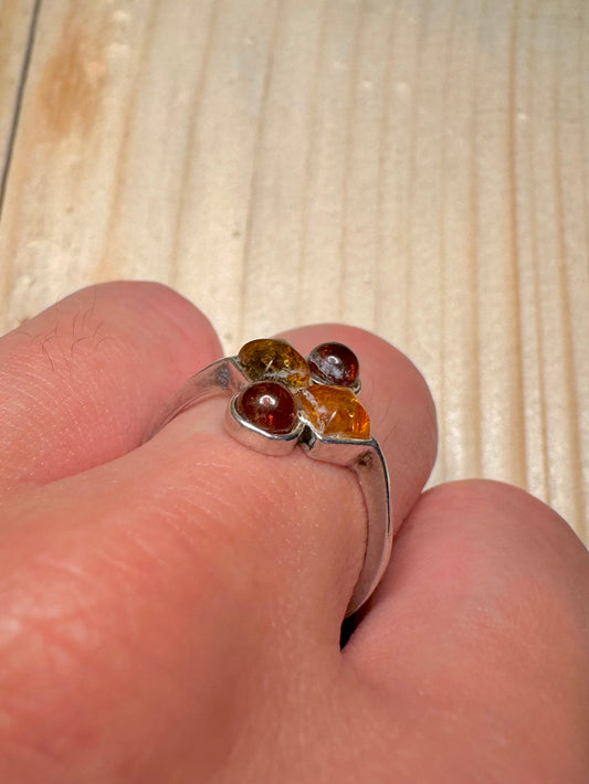 Baltic Amber Cluster 925 Sterling Silver Size Q Ring