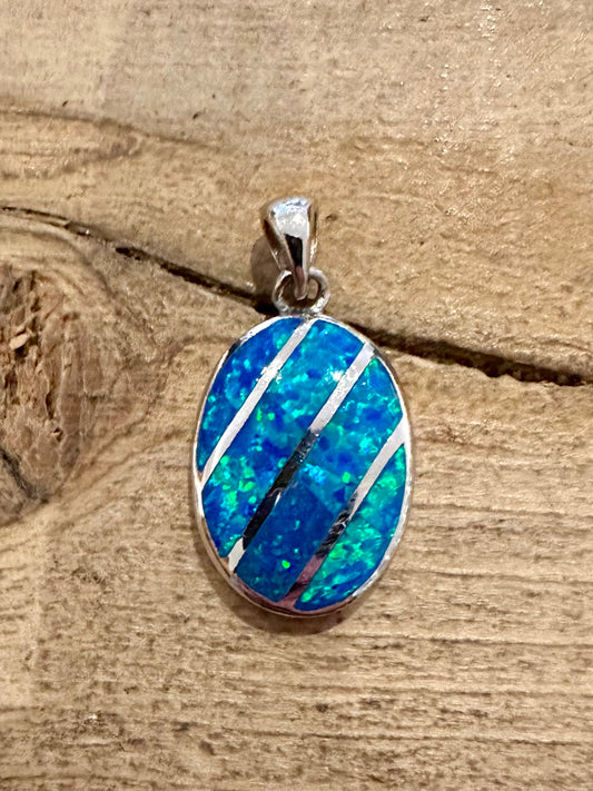 Modern Opal Simulated 925 Silver Pendant