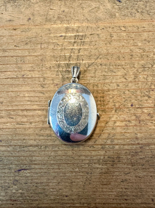 Vintage Oval Engraved Adam and Sue 925 Silver Locket Pendant