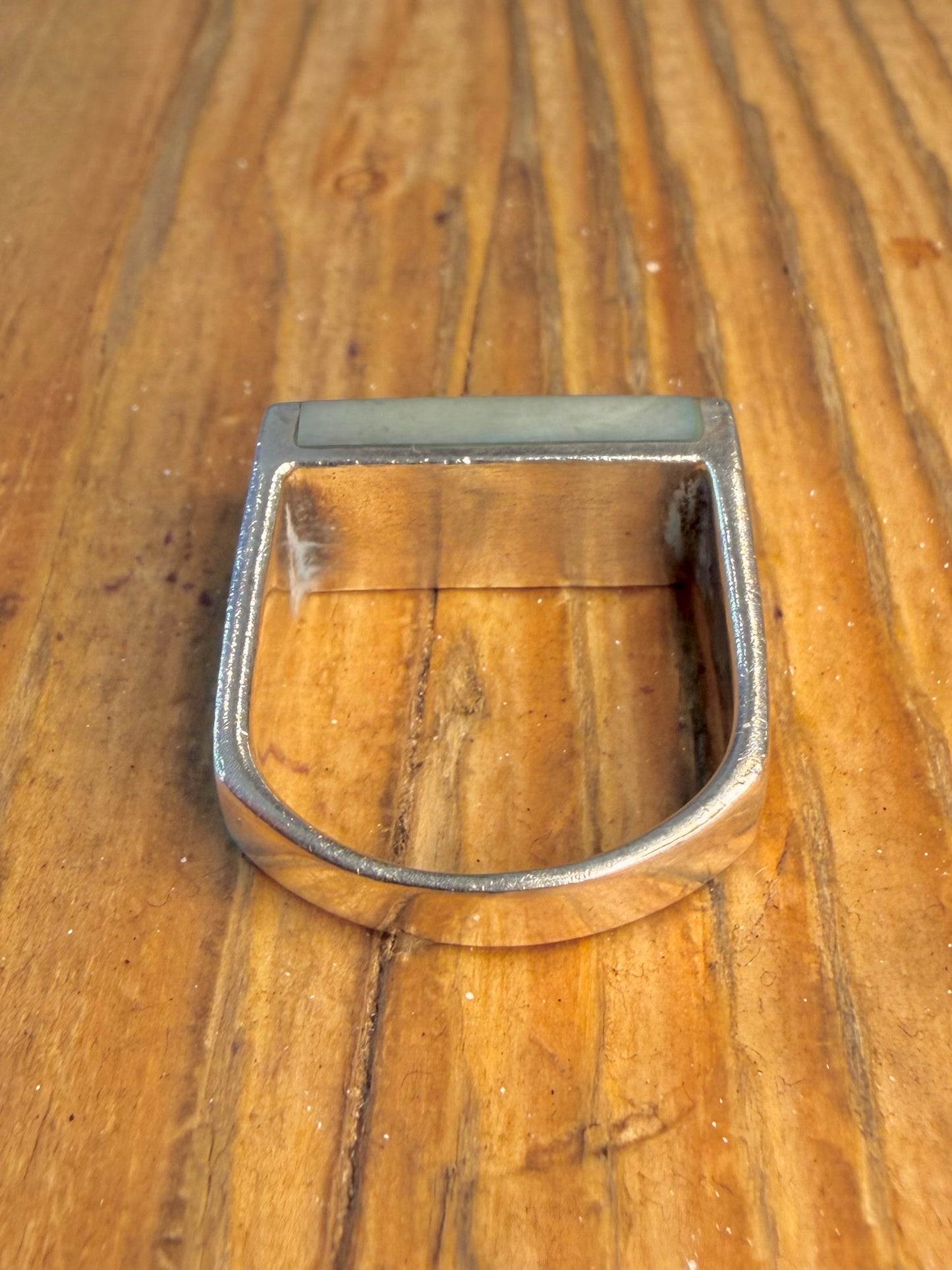 Modernist Mother of Pearl Rectangle 925 Sterling Silver Size Q1/2 Ring