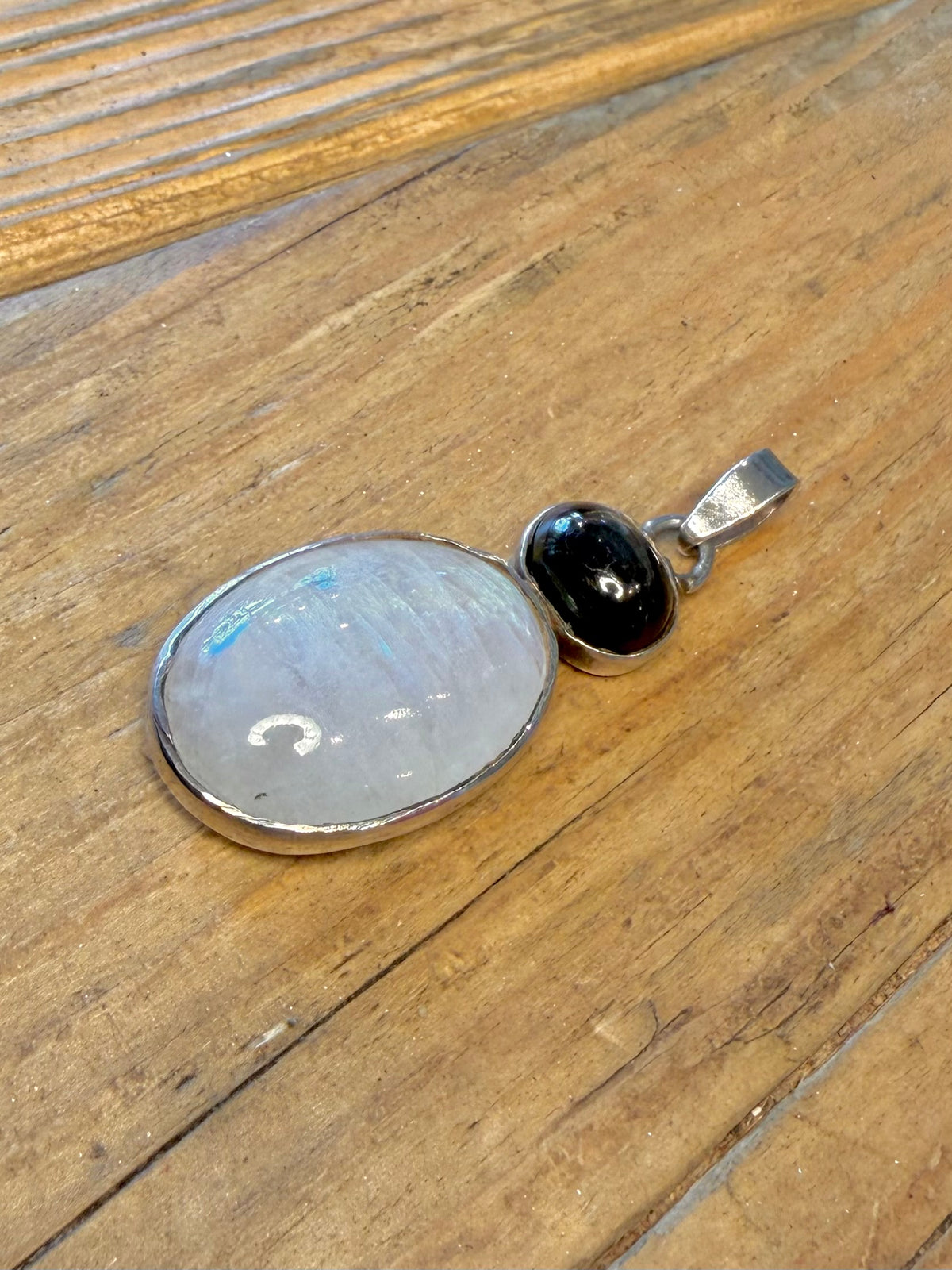 Moonstone and Dark Cabachon 925 Sterling Silver Pendant