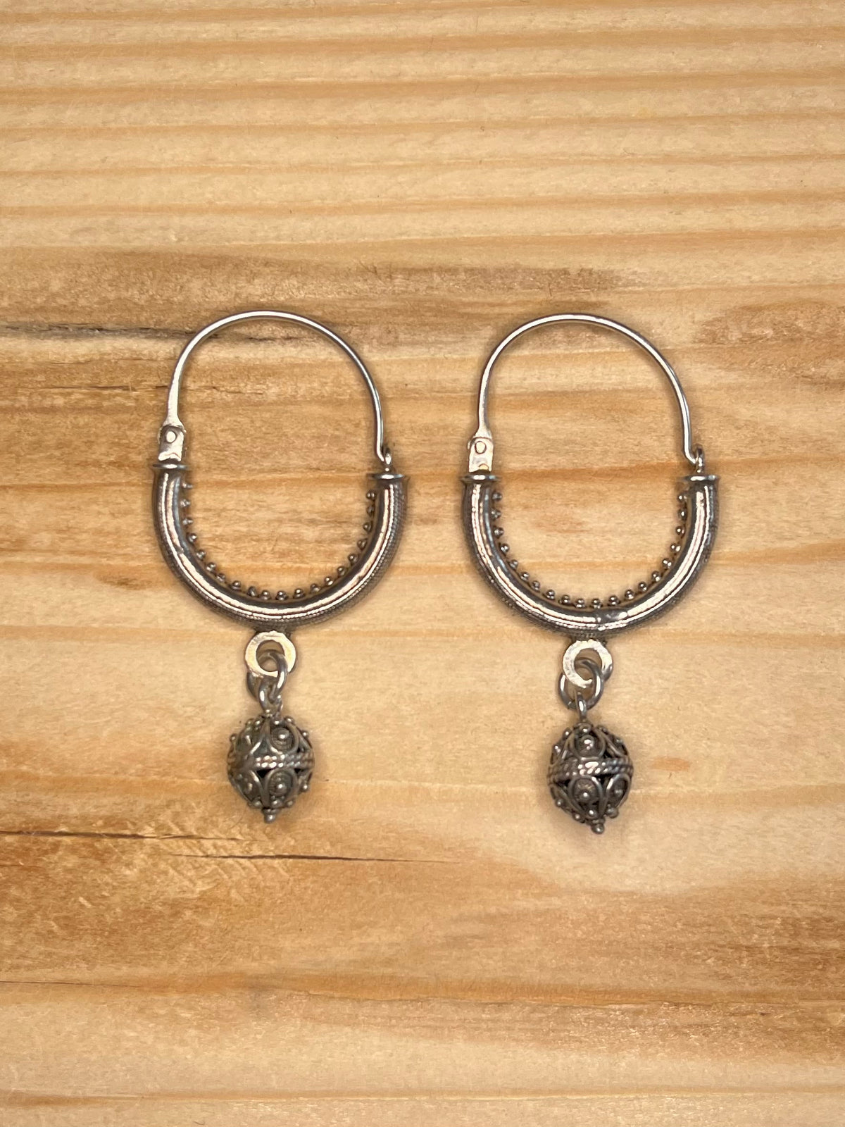 Ornate Style Dangling Hoops 925 Sterling Silver Earrings