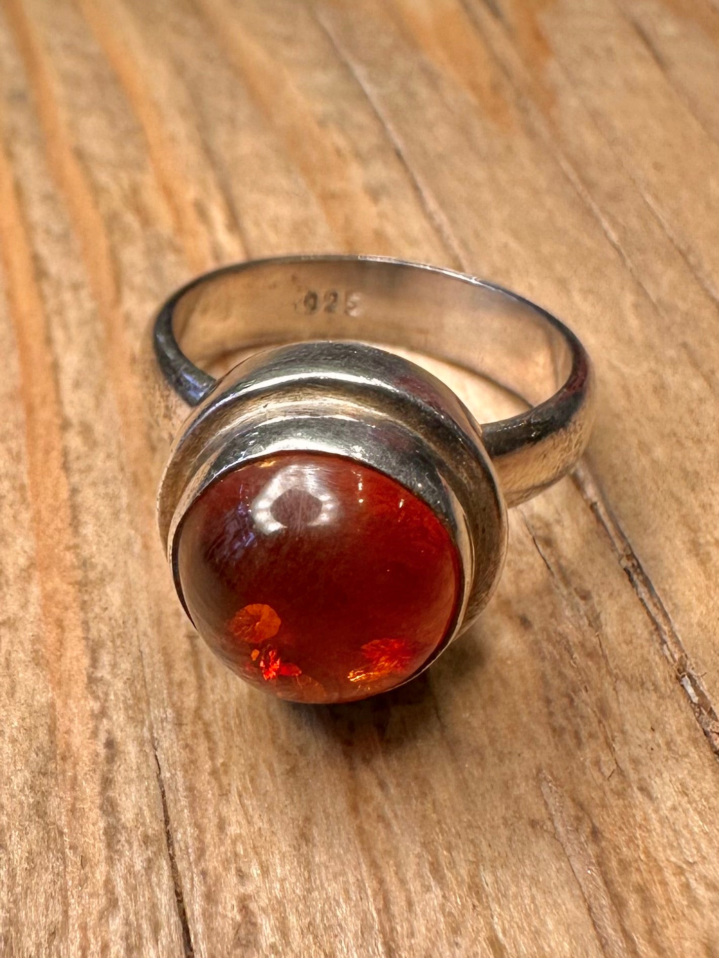 Vintage Amber Circle 925 Sterling Silver Size N Ring