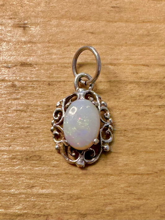 Vintage Opal Filigree 925 Silver Pendant