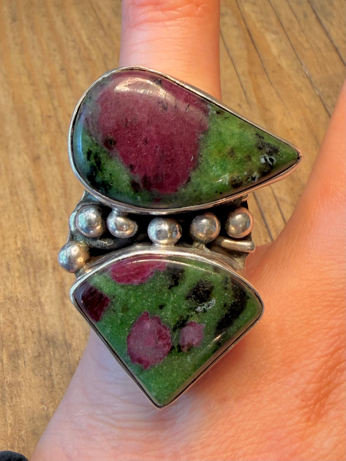 Chunky Boho Ruby Zoisite 925 Sterling Silver Size M1/2 Ring