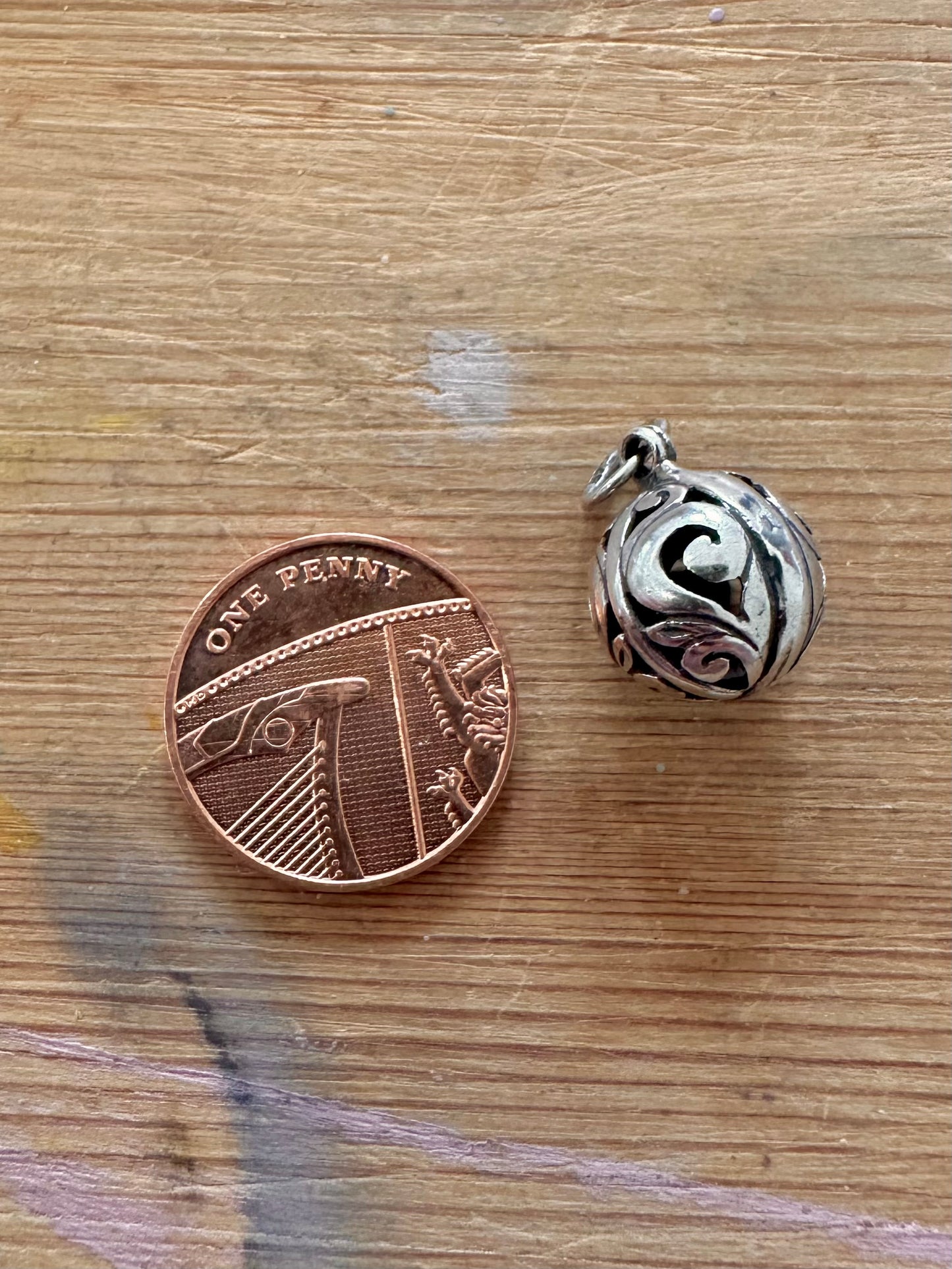 Vintage Ornate Hollow Ball 925 Silver Pendant