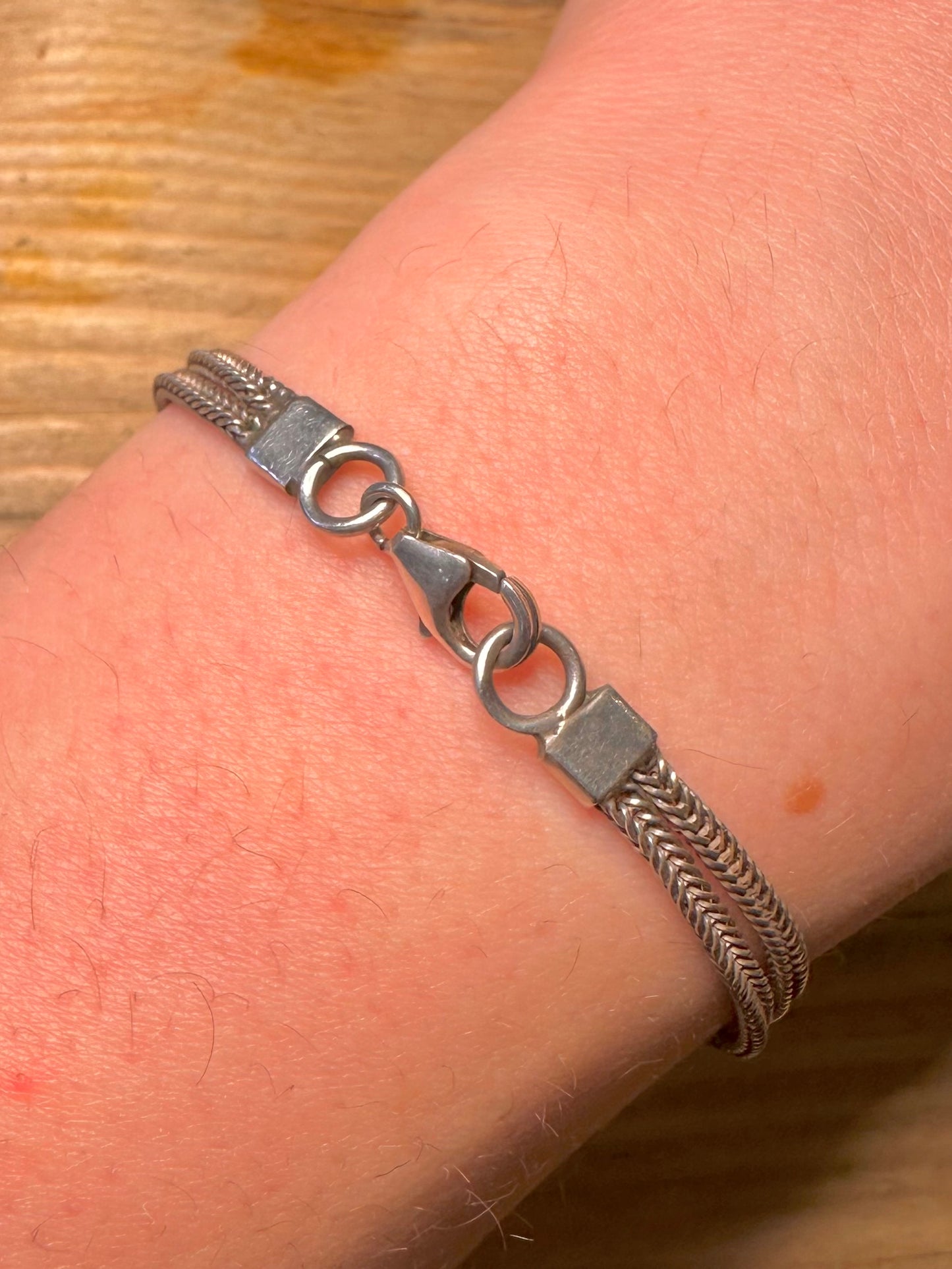 Vintage Tigerauge doppelt geflochtenes 925er Sterlingsilber 18,8 cm Armband