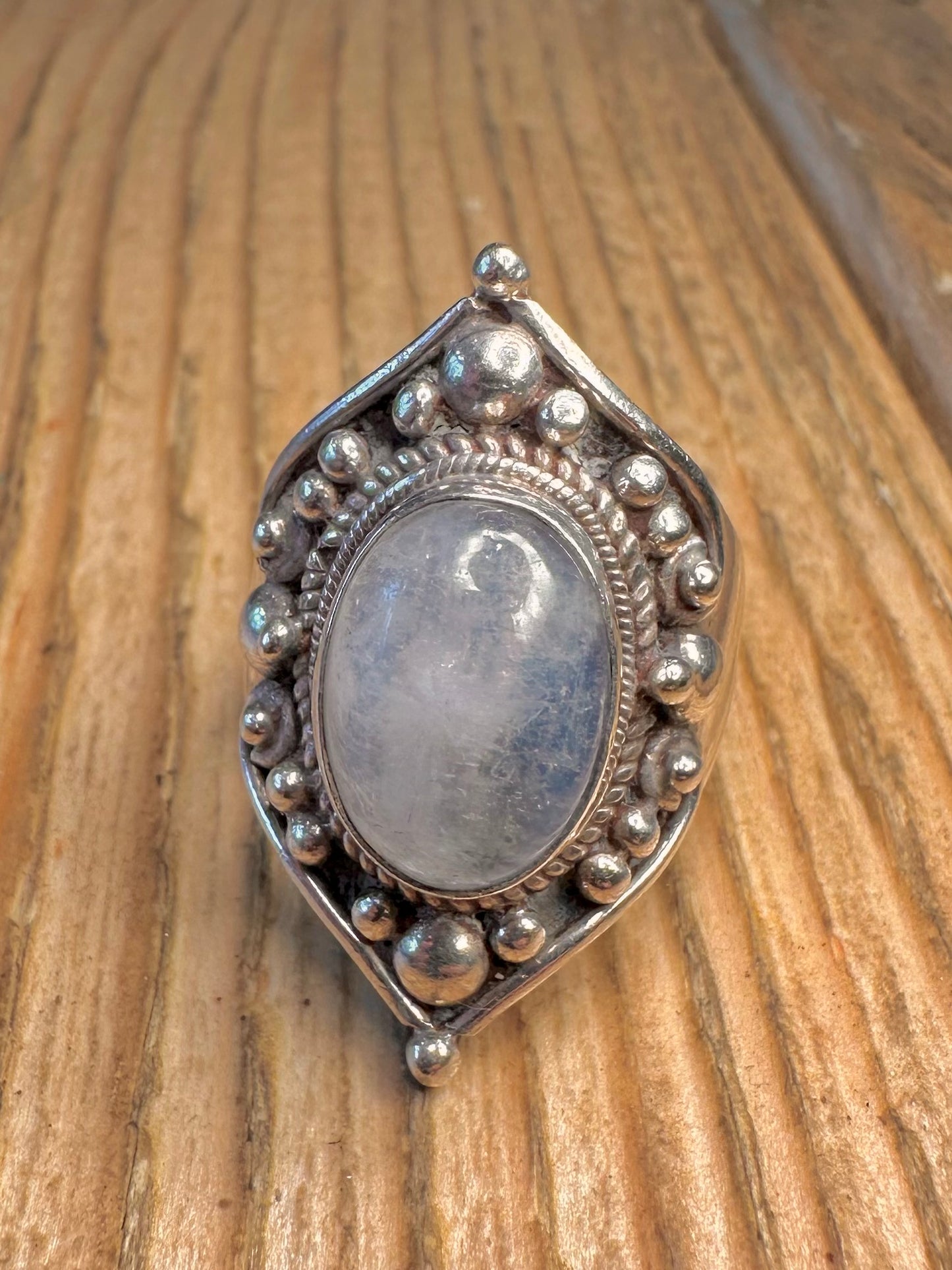 Moonstone Ornate Chunky 925 Sterling Silver Size R Ring