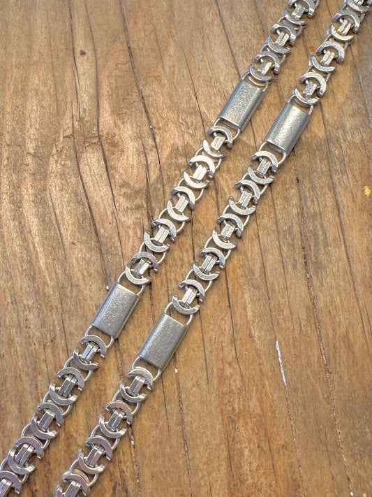 Byzantine and Bar Link 925 Sterling Silver 24 inch Necklace