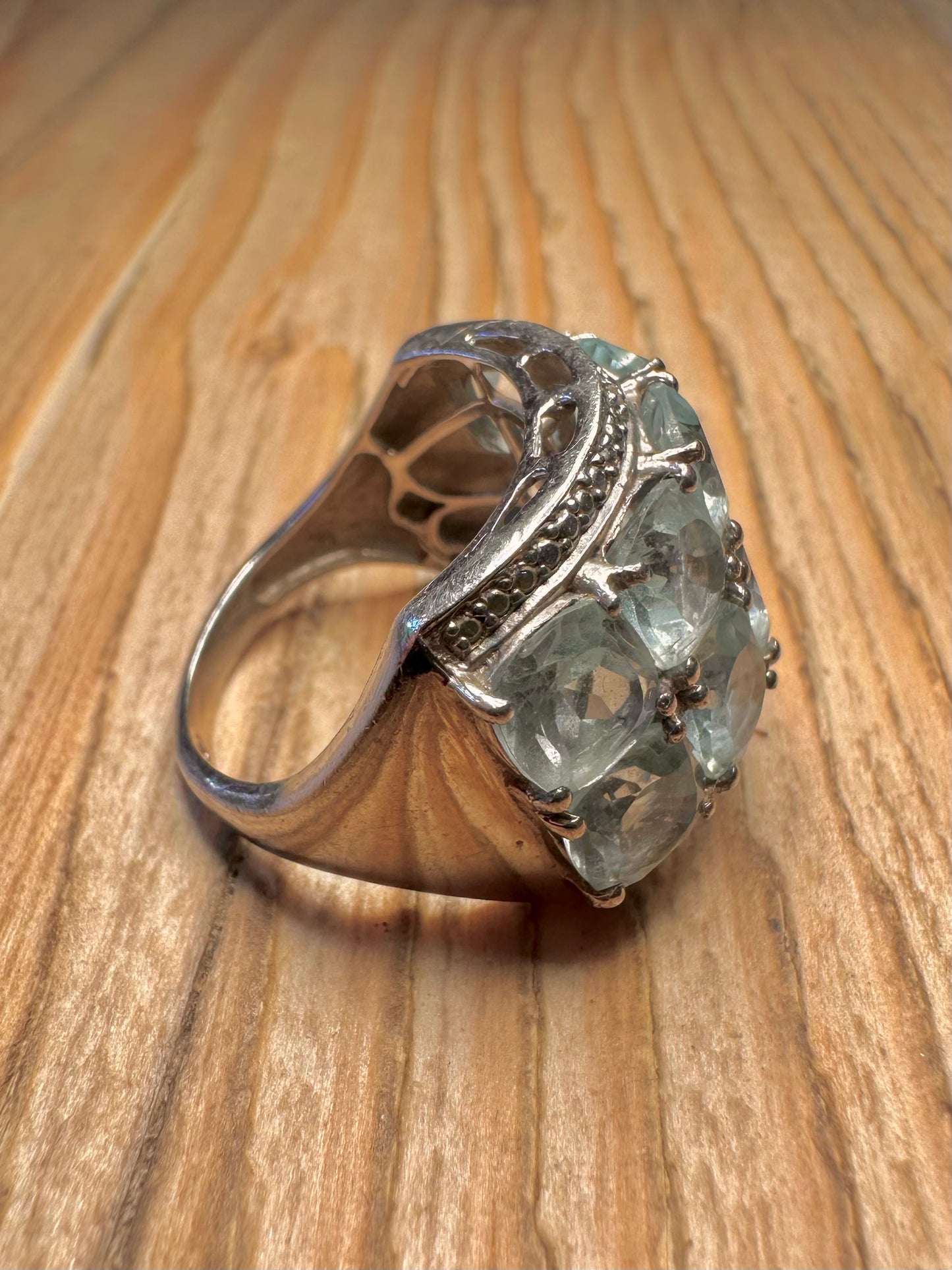 Modern Chunky Blue Topaz 925 Sterling Silver Size Q1/2 Ring