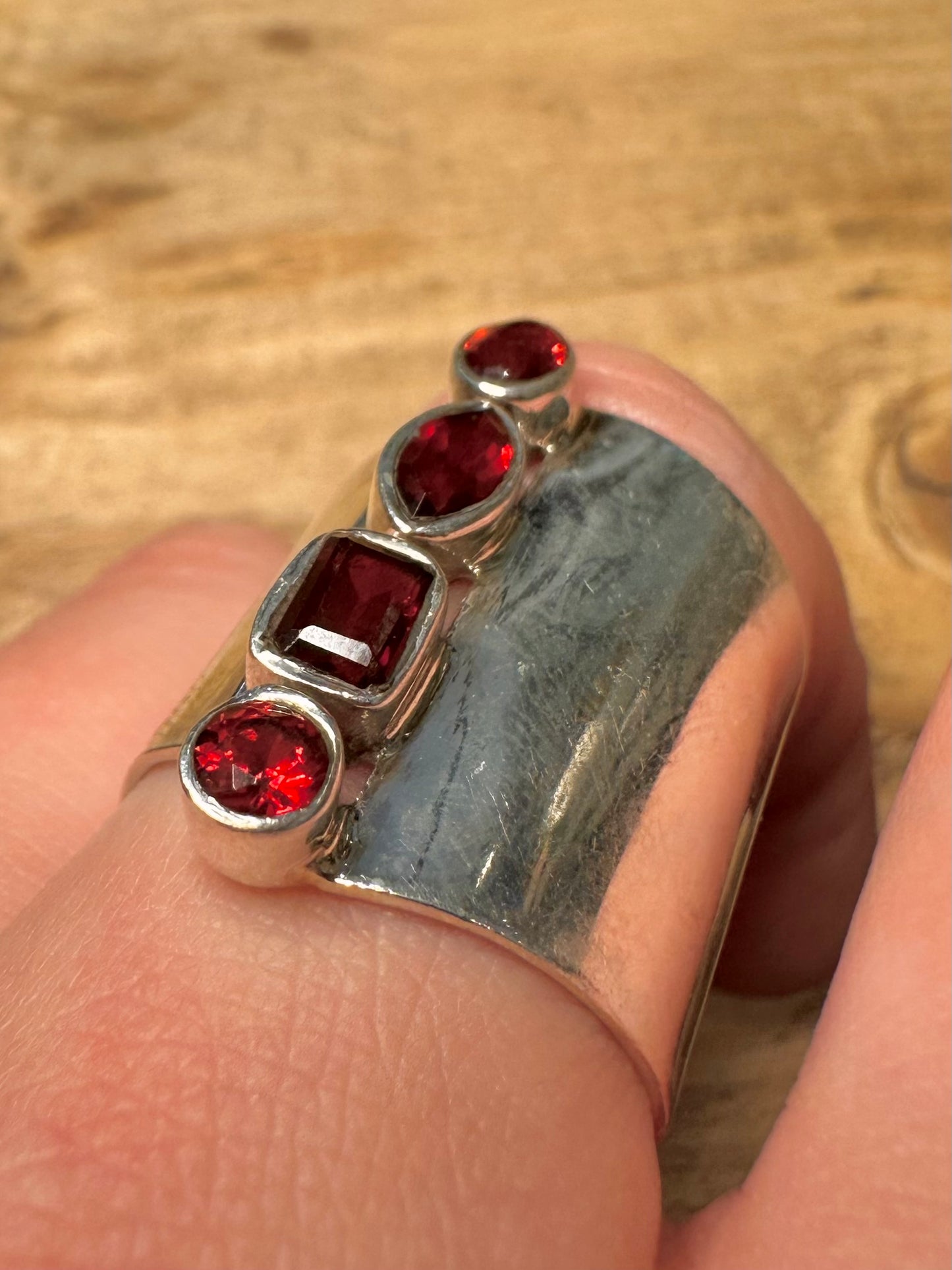Abstract Garnet Long 925 Silver Size T Ring