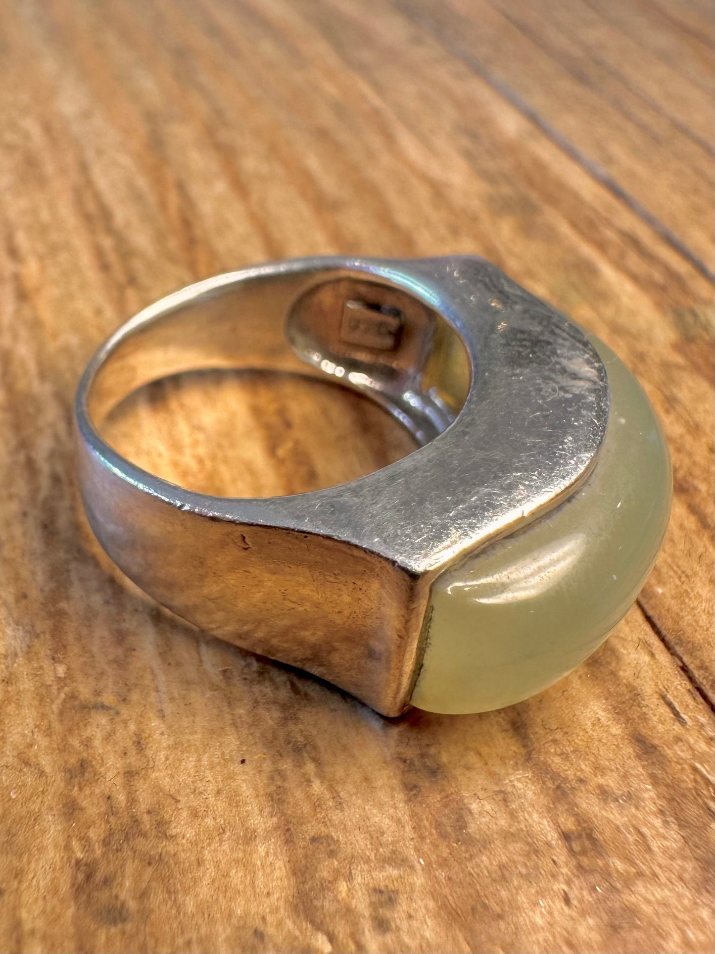 Jade Green Bar 925 Sterling Silver Size N Ring