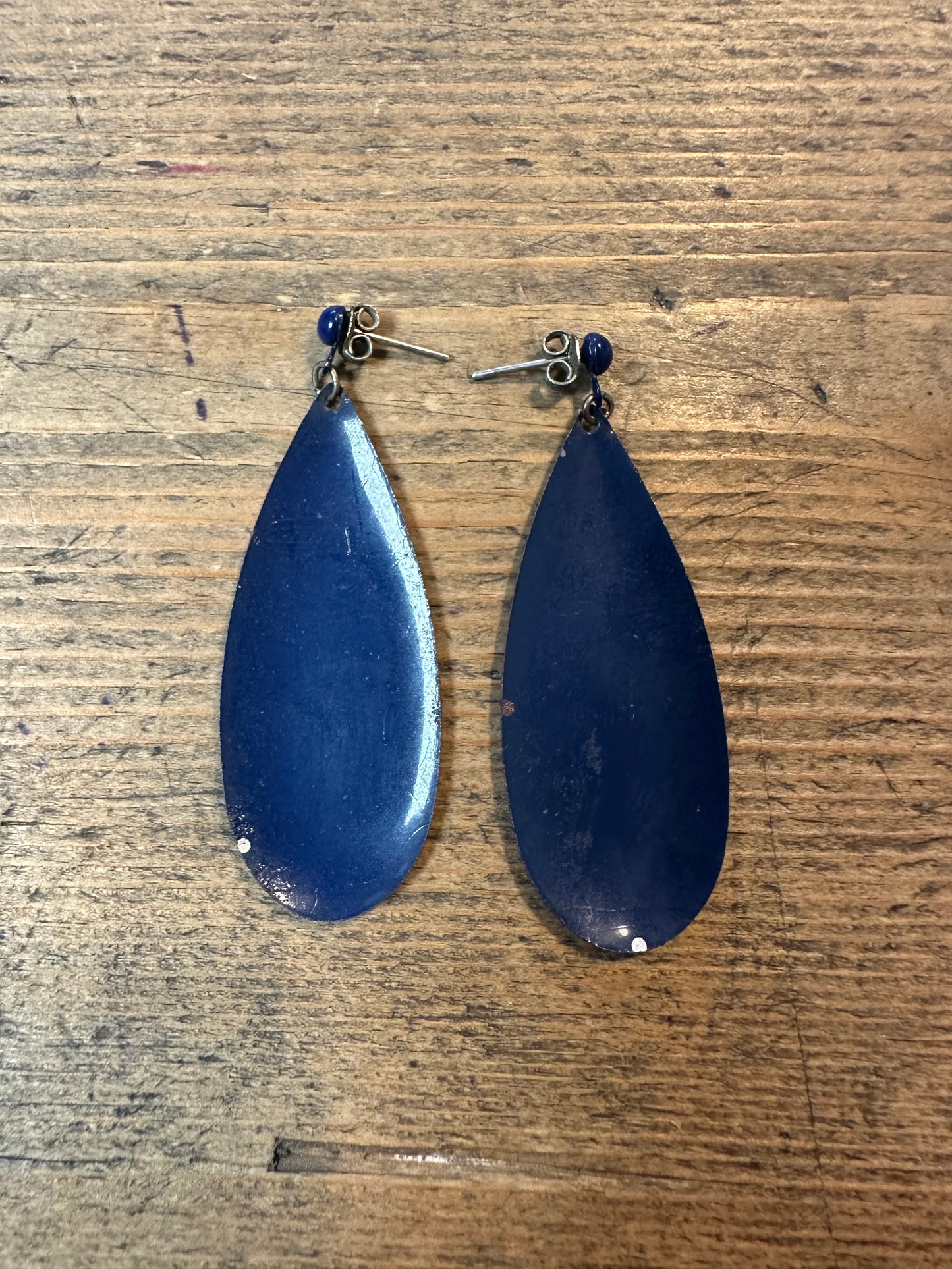 Vintage Blue Enamel Copper Dangle Earrings