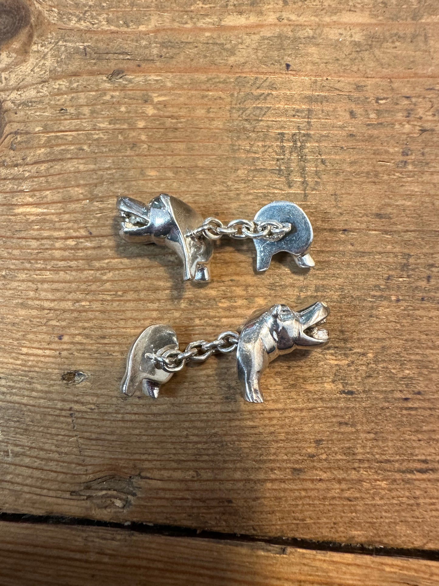 Vintage Hippopotamus 925 Silver Cuff Link Collectable