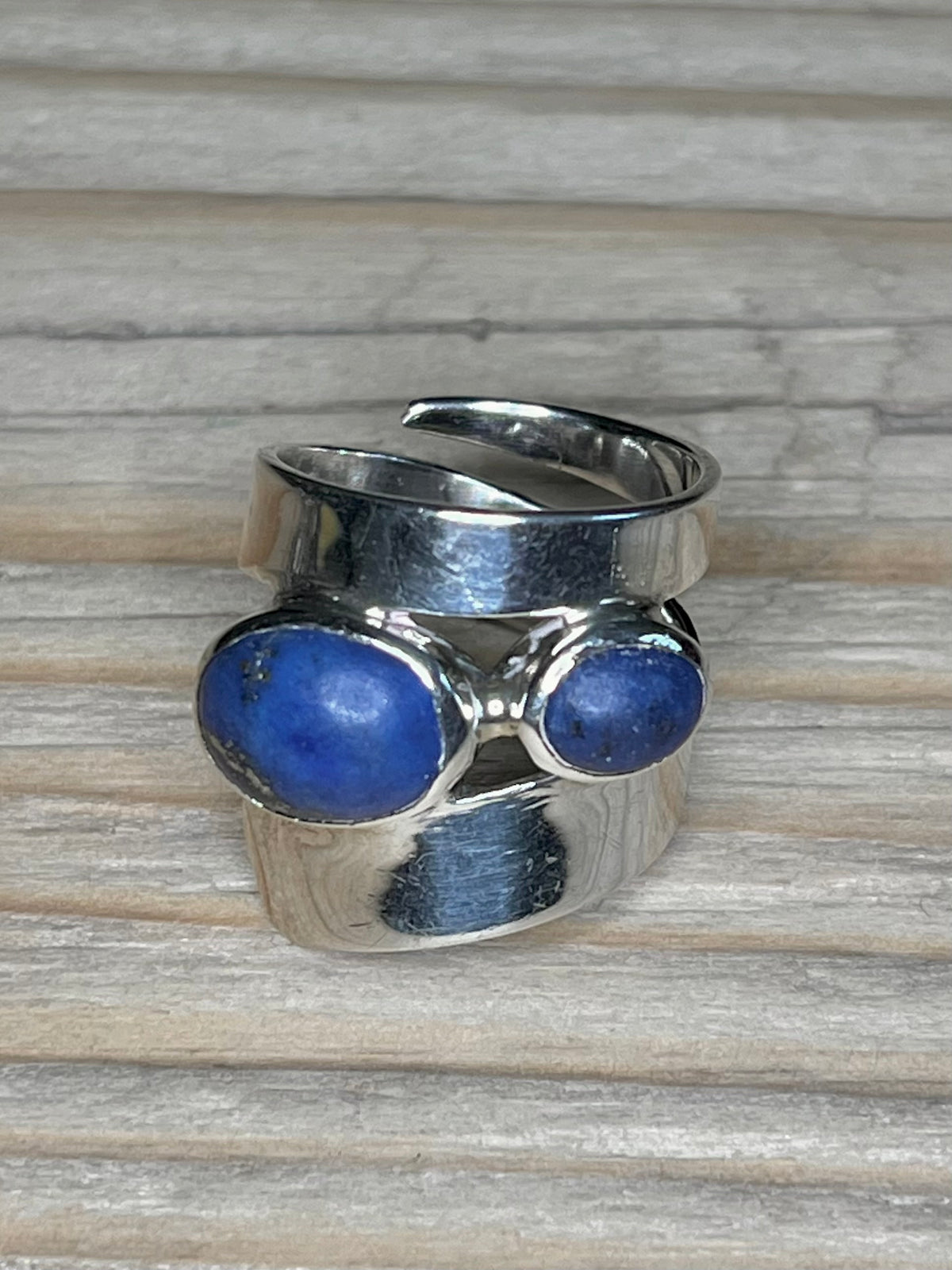 Abstract Double Lapis Lazuli 925 Sterling Silver Size N Ring