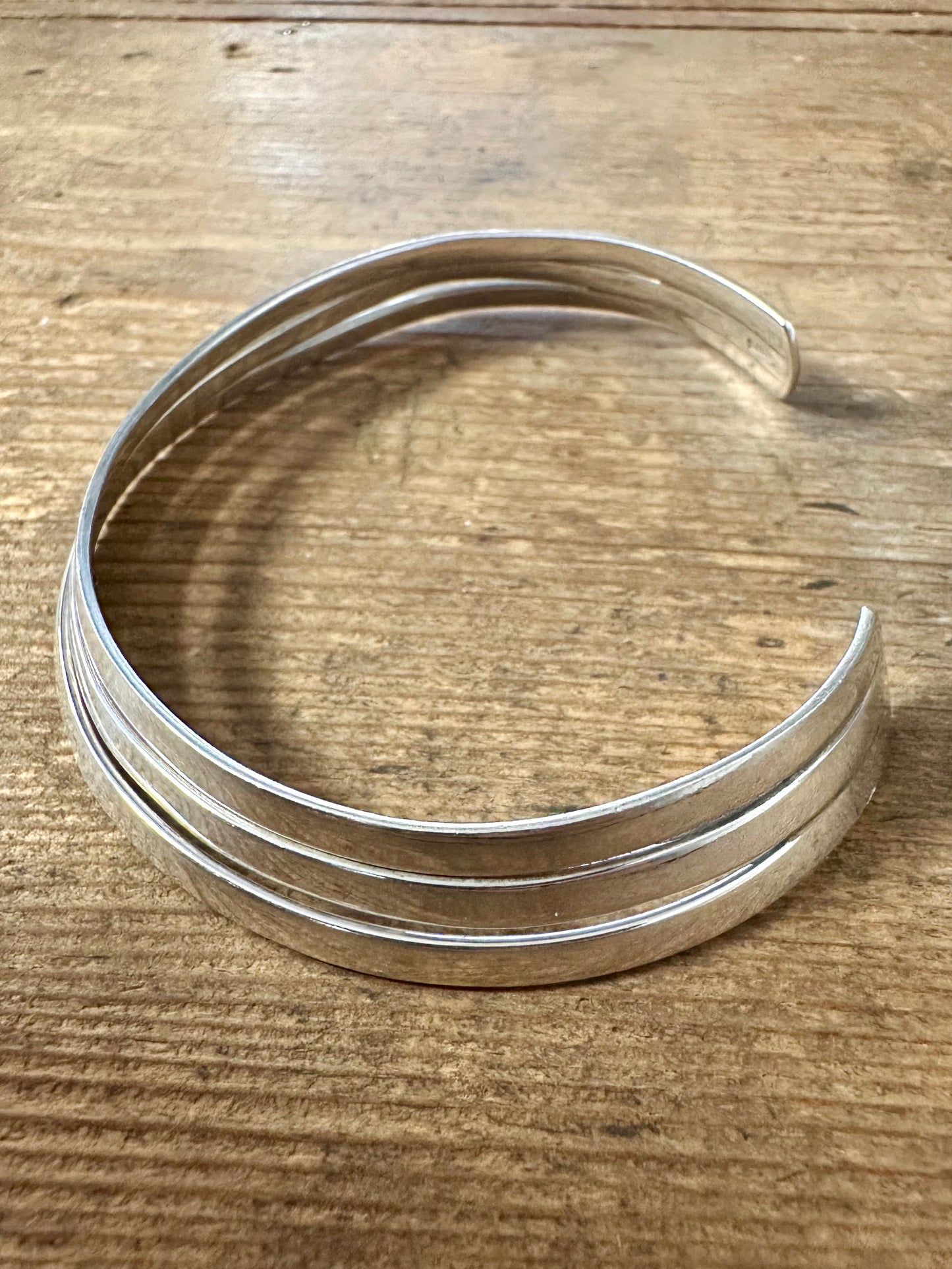 Abstract Three Row Curved Cuff 925 Silver Bangle