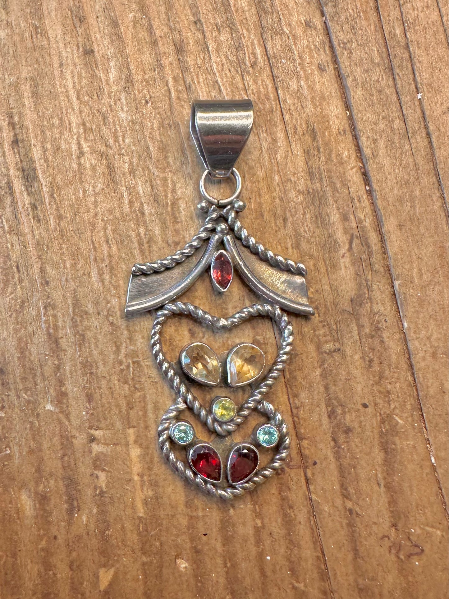 Ornate Multi Gemstone 925 Sterling Silver Pendant