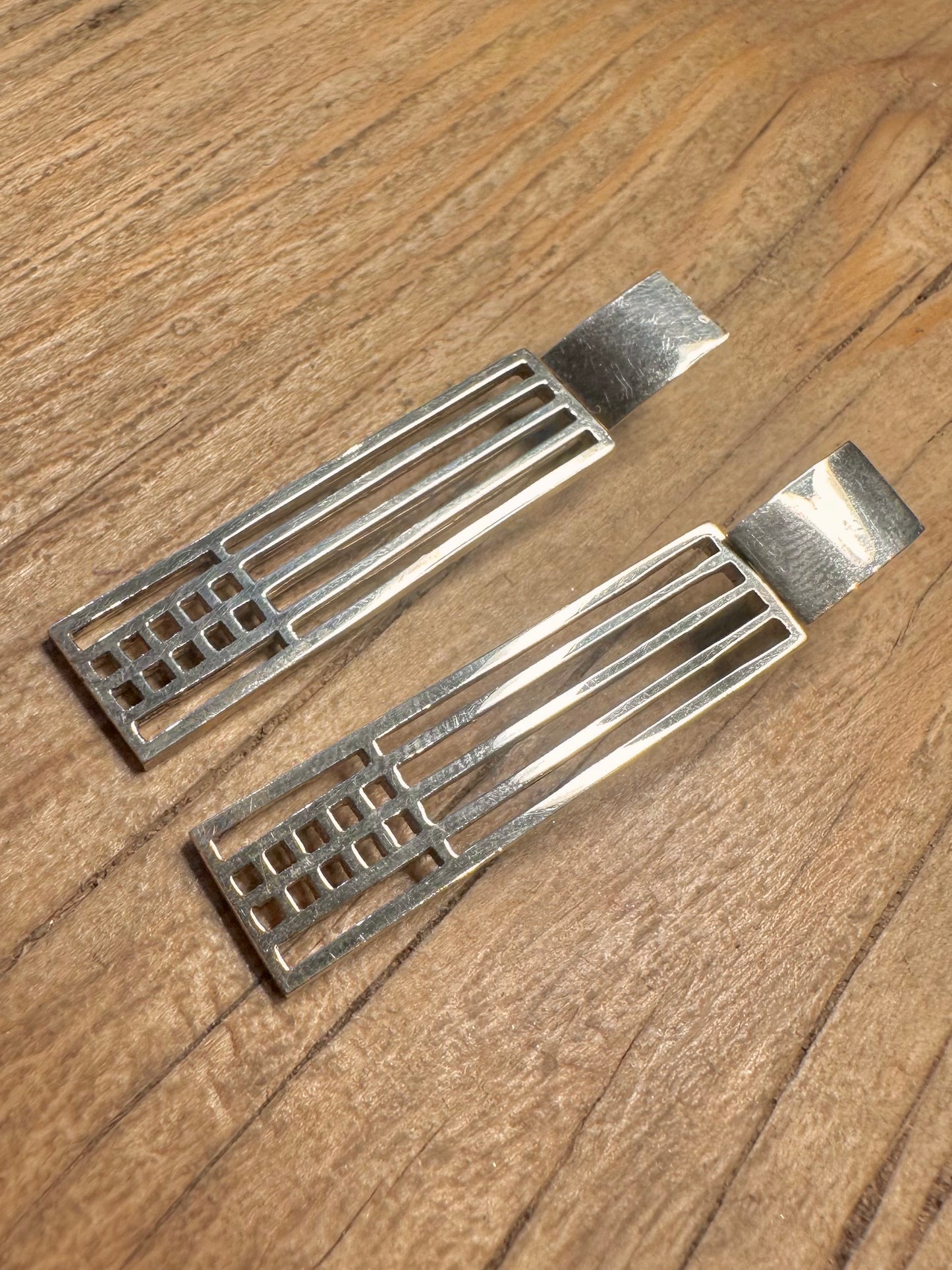 Abstract 1993 Rectangle Dangle 925 Sterling Silver Earrings