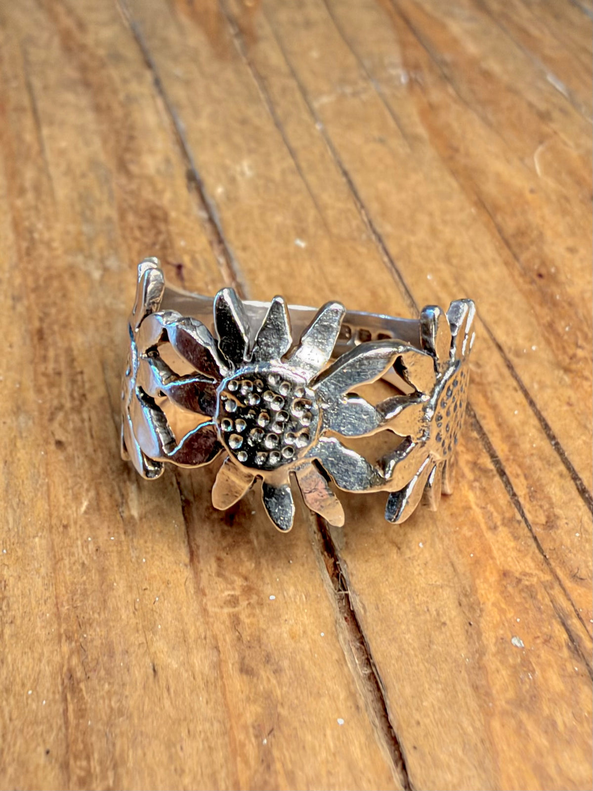 Sunflower Blossom 1974 London 925 Sterling Silver Size N Ring