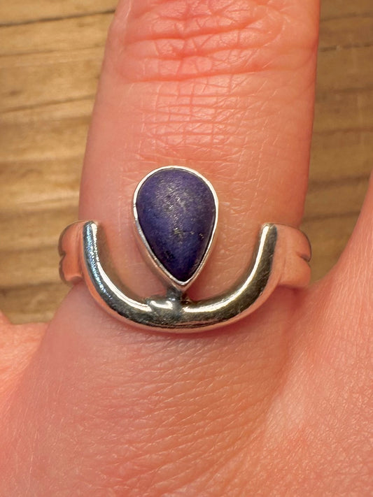 Abstract Lapis 925 Sterling Silver Size R Ring