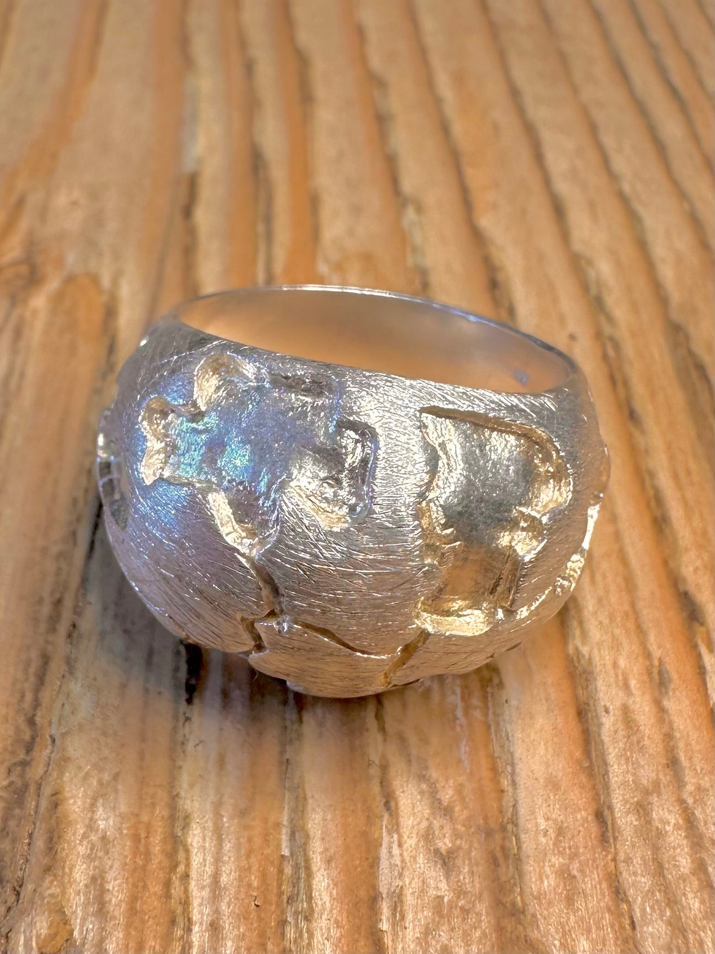 Abstract Textured Brutalist Dome 925 Sterling Silver Size P1/2 Ring