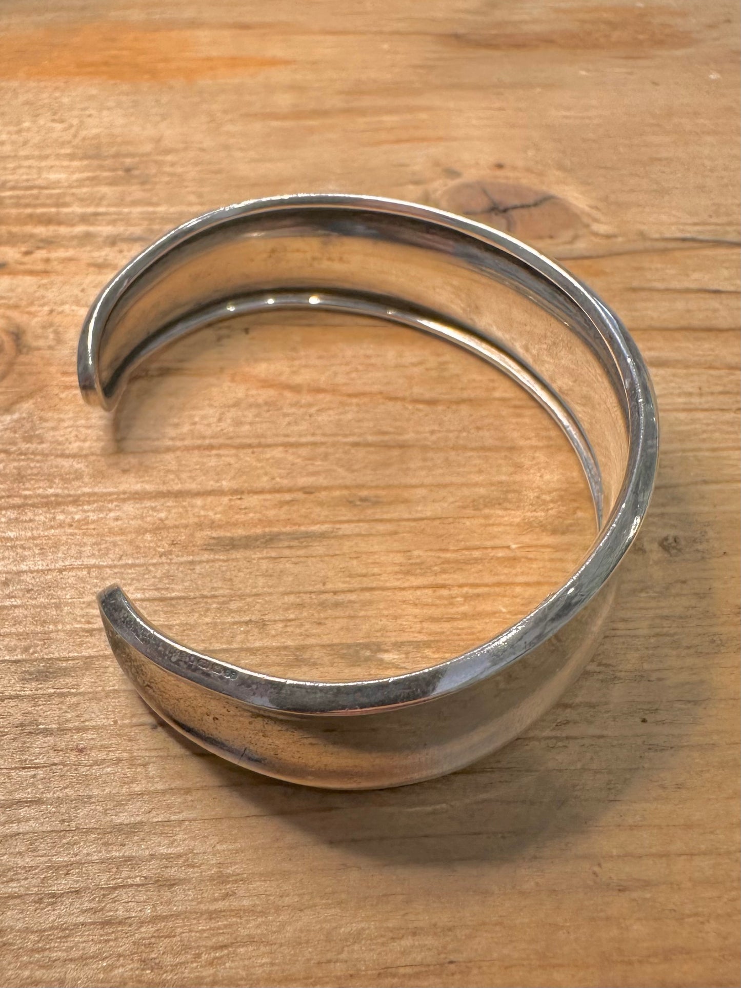 Abstract Curved 925 Silver Cuff Bangle