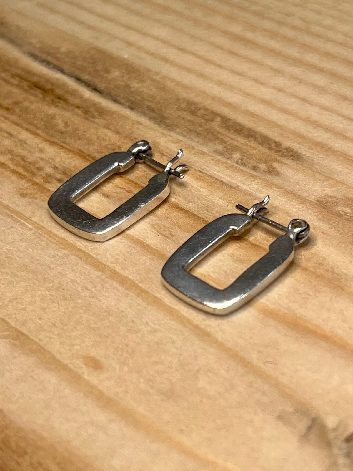 Small Flat Square 925 Sterling Silver Hoop Earrings