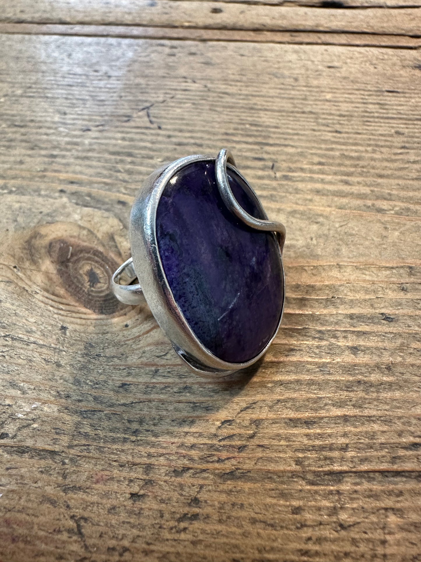 Modernist Large Purple Charoite 925 Silver Size L Ring