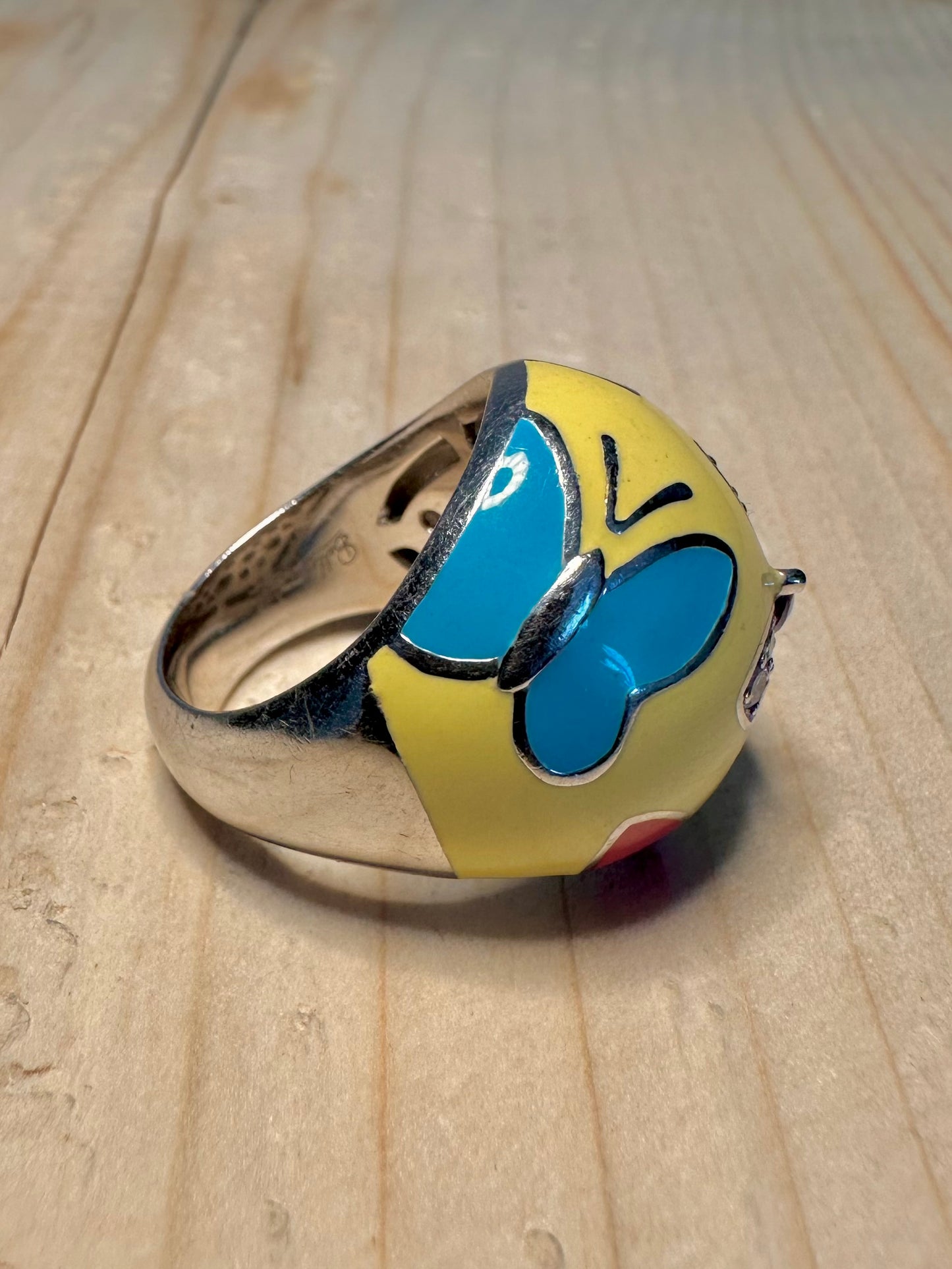 Belle Etoile Yellow Enamel Butterfly 925 Sterling Silver Size S Ring