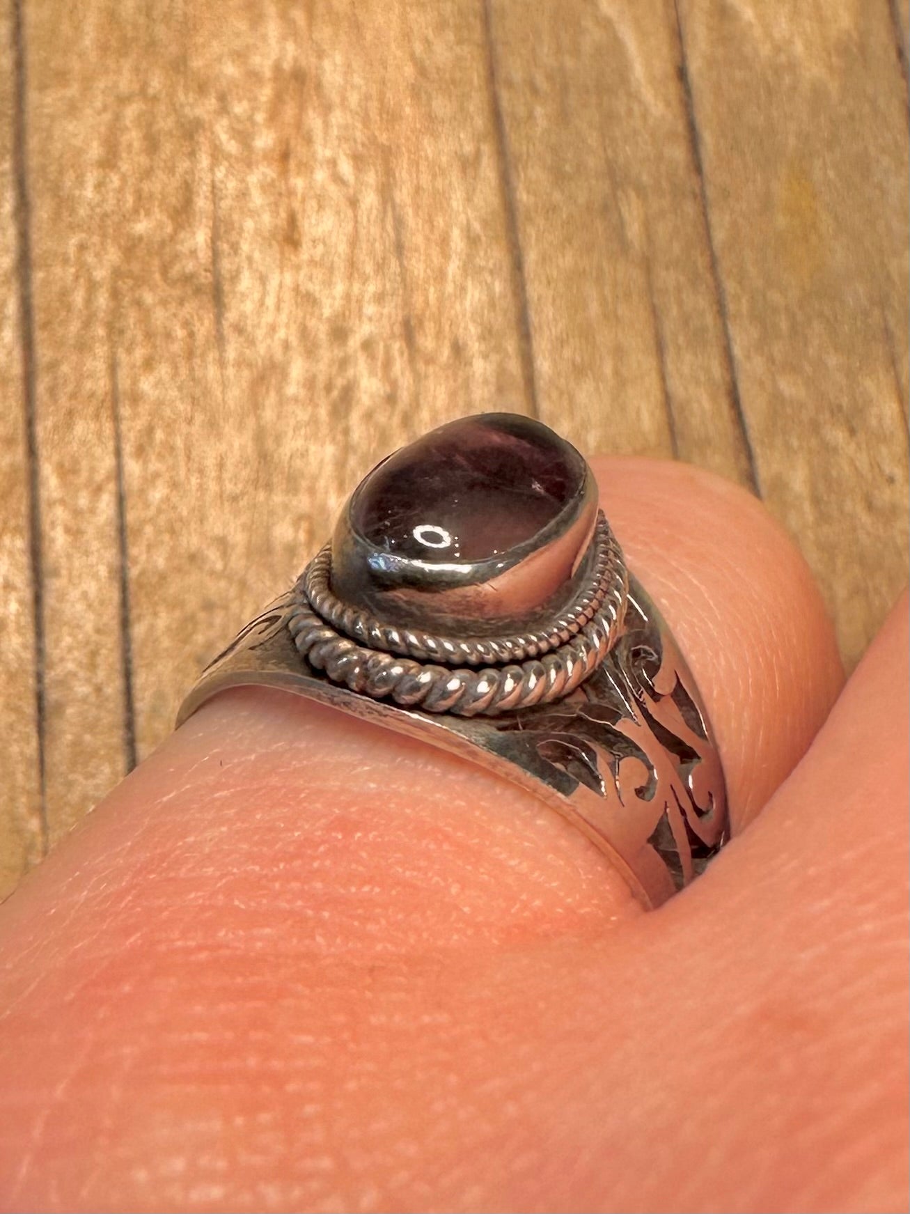 Vintage Purple Filigree 925 Sterling Silver Size N1/2 Ring