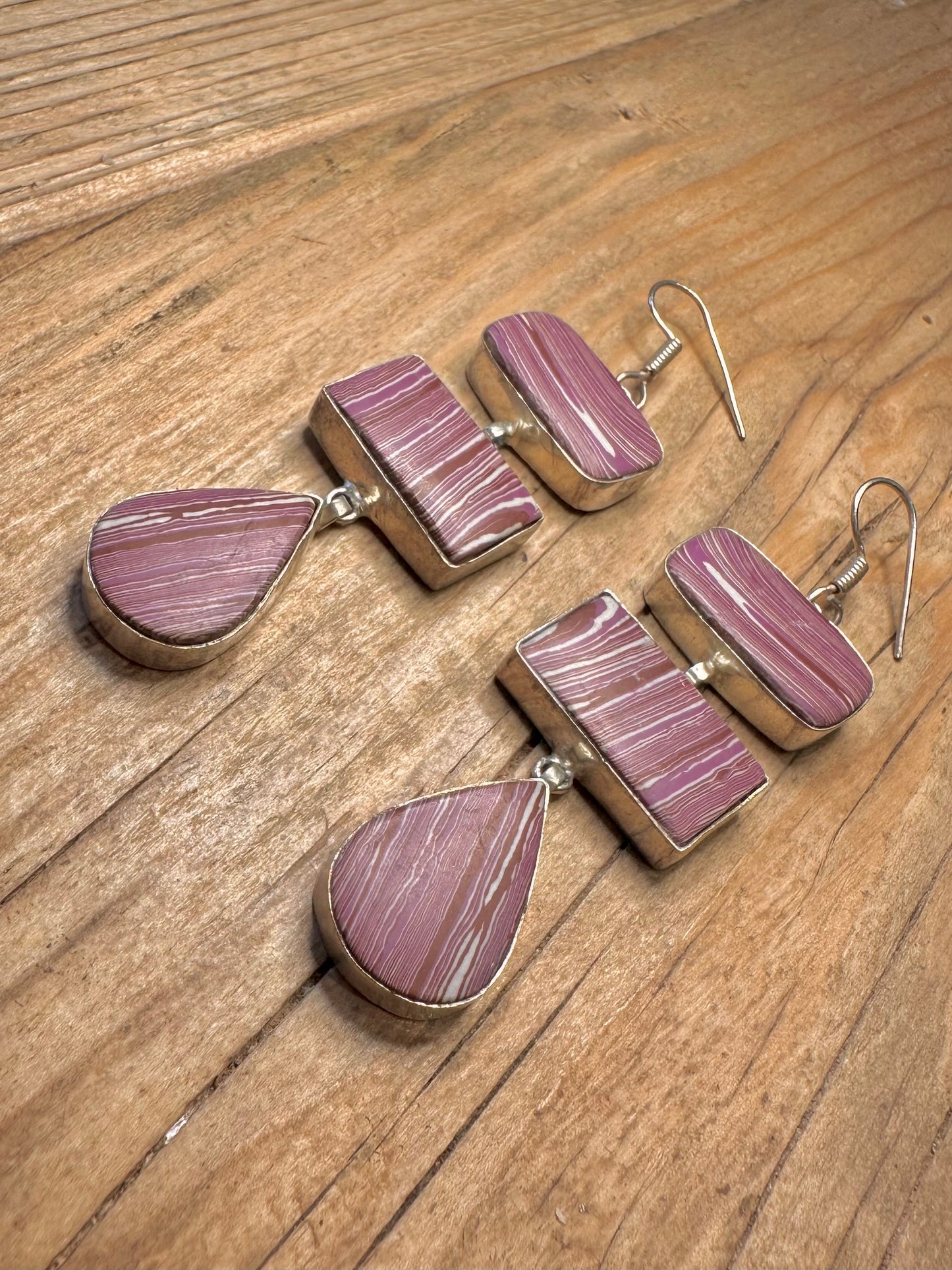 Vintage Large Rhodochrosite 925 Sterling Silver Earrings