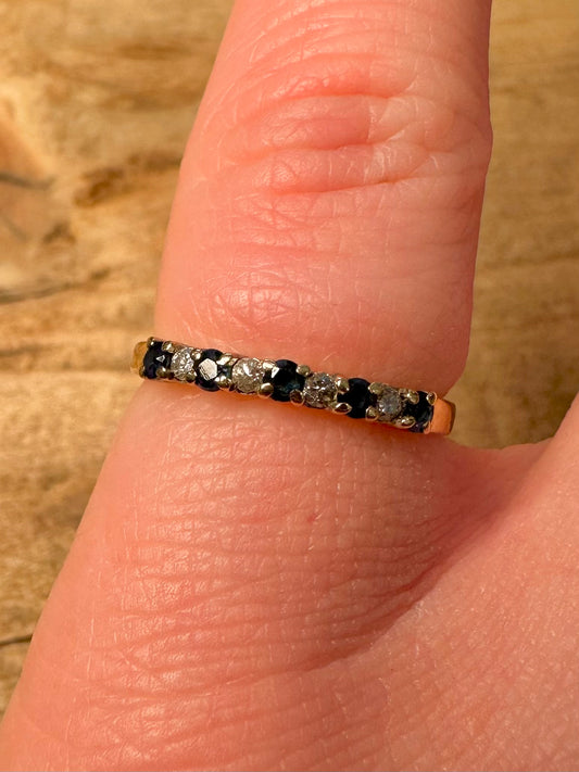 Vintage 1989 9ct Gold Sapphire and Diamond 375 Size L Ring