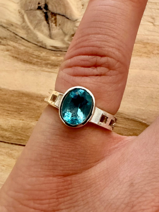 Modern Blue Stone 925 Silver Size K Ring