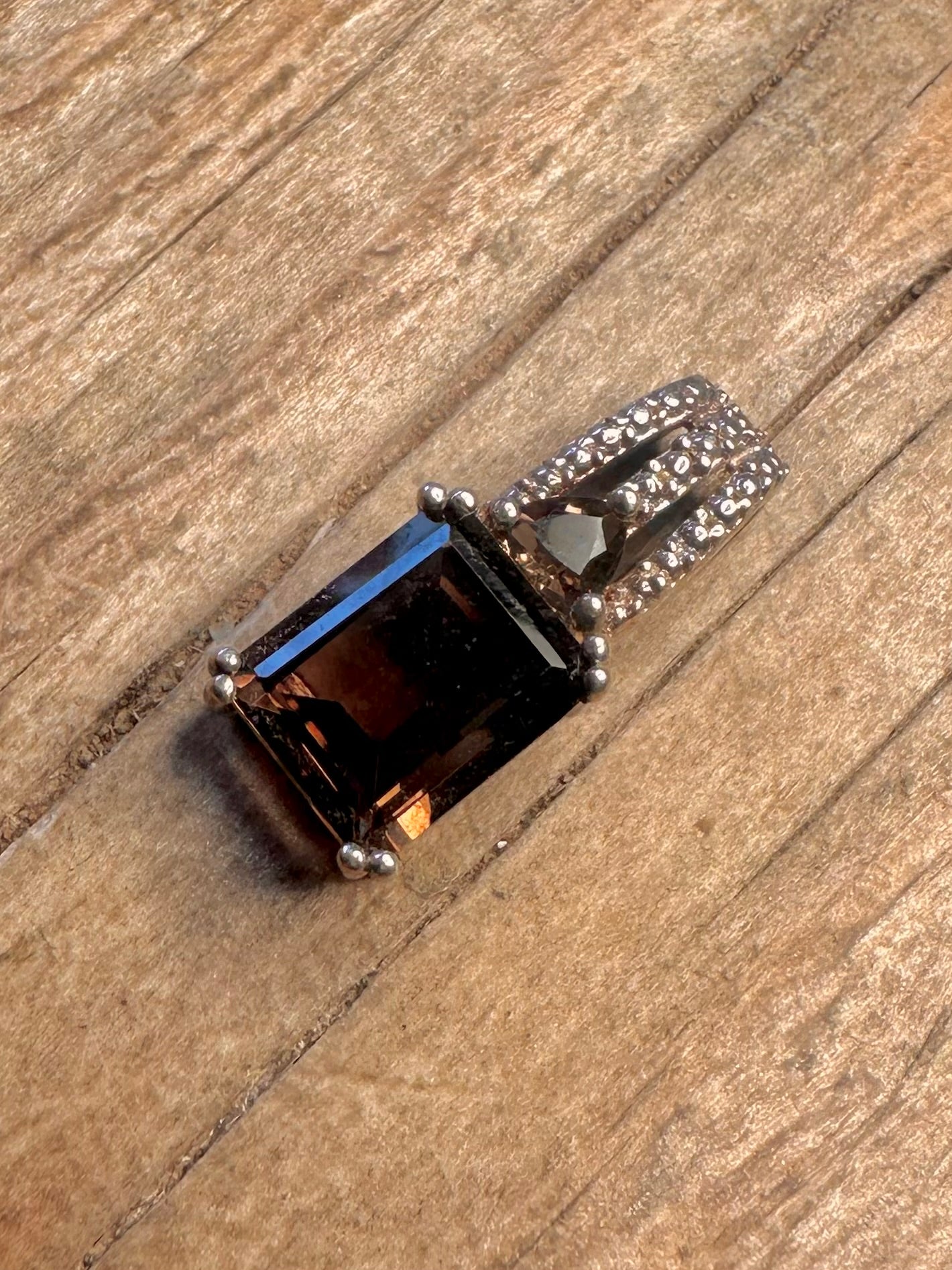 Modernist Smokey Quarts and White CZ 925 Sterling Silver Pendant